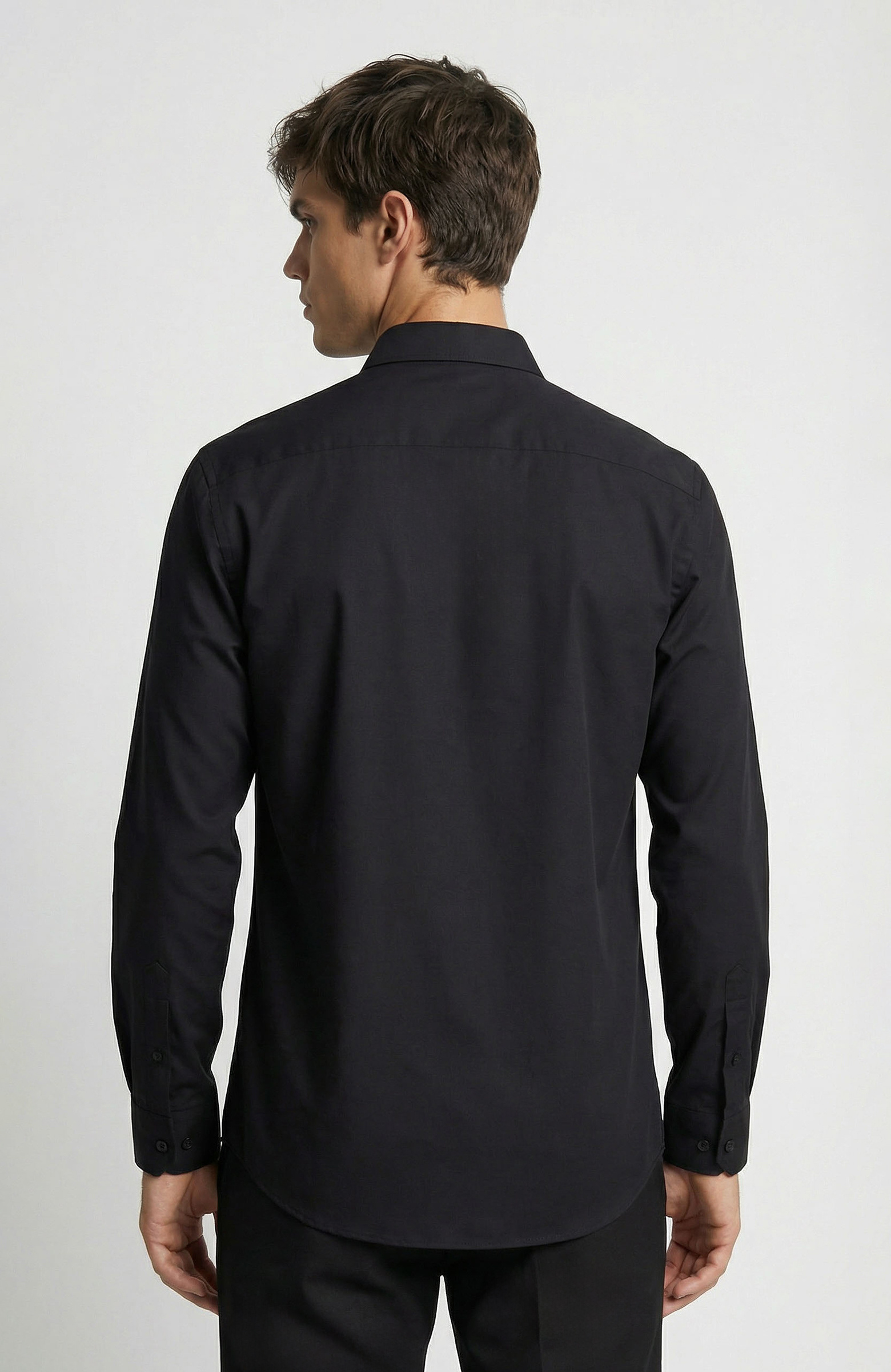 Slim Fit Düz Pamuk Saten Gömlek