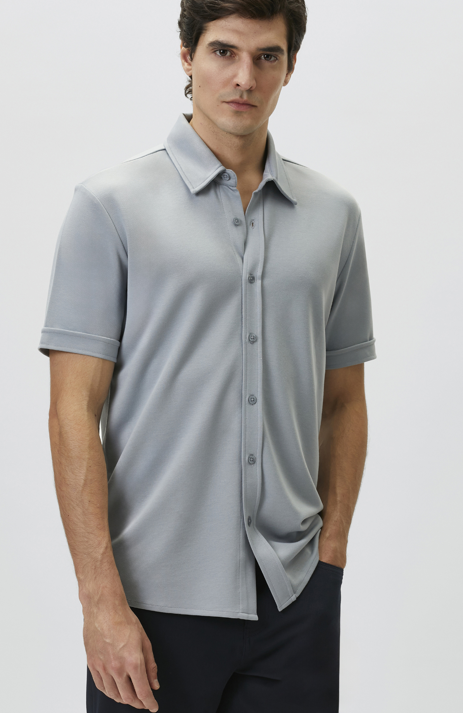Slim Fit Light Blue Short Sleeve Knitted Shirt