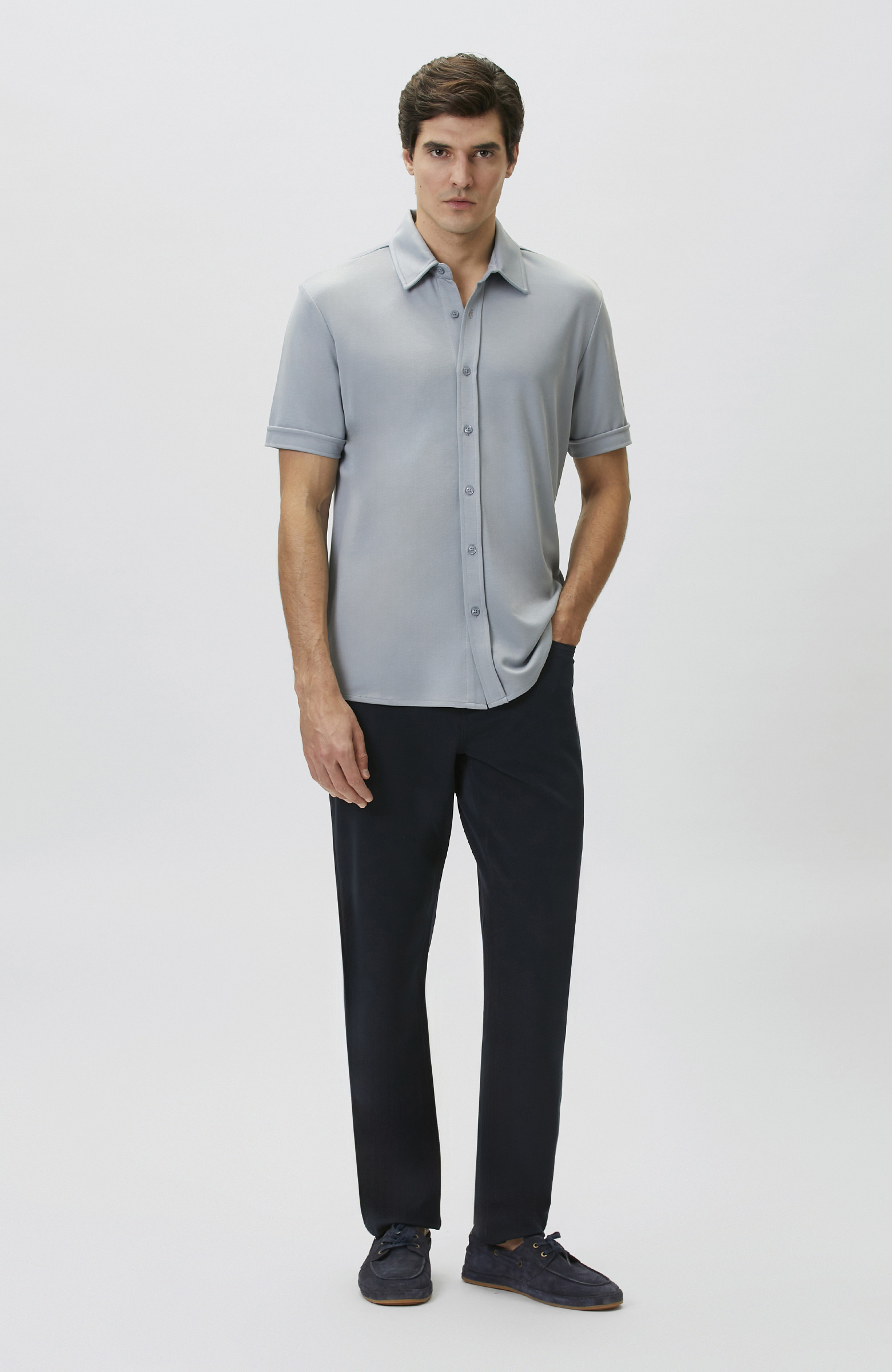 Slim Fit Light Blue Short Sleeve Knitted Shirt