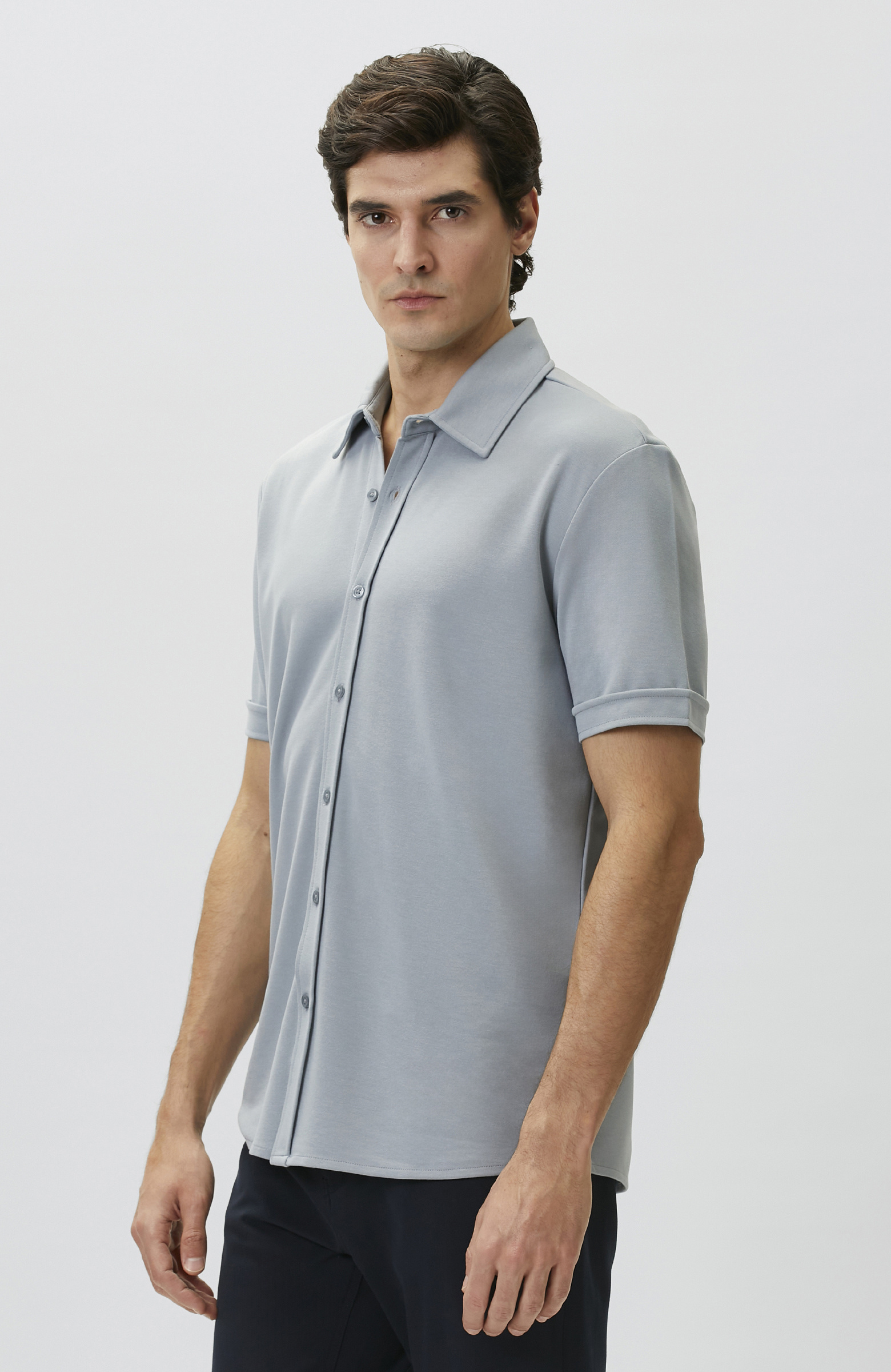 Slim Fit Light Blue Short Sleeve Knitted Shirt