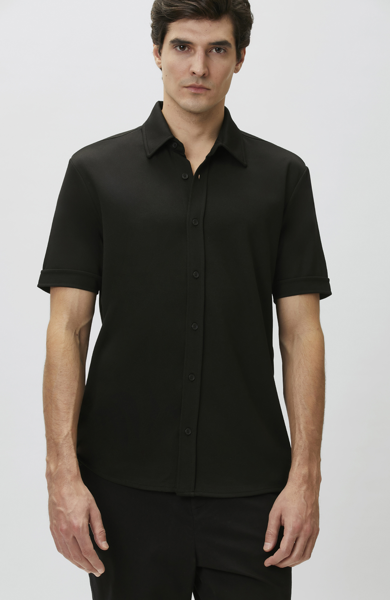 Slim Fit Black Short Sleeve Knitted Shirt
