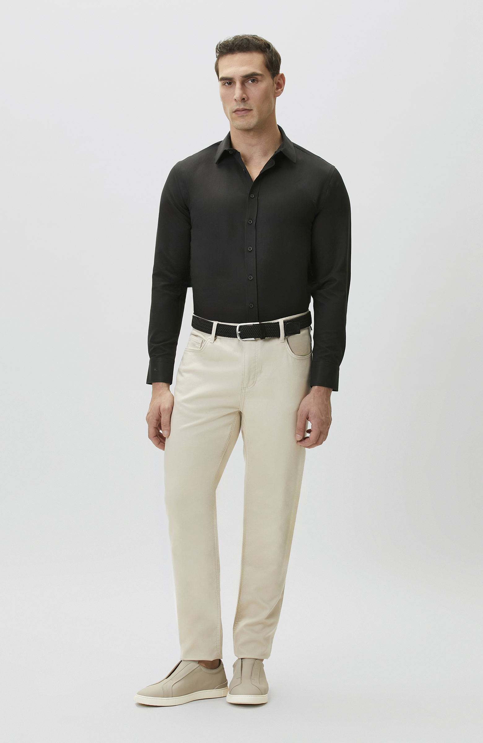 Slim Fit Siyah Diyagonal Cotton Gömlek