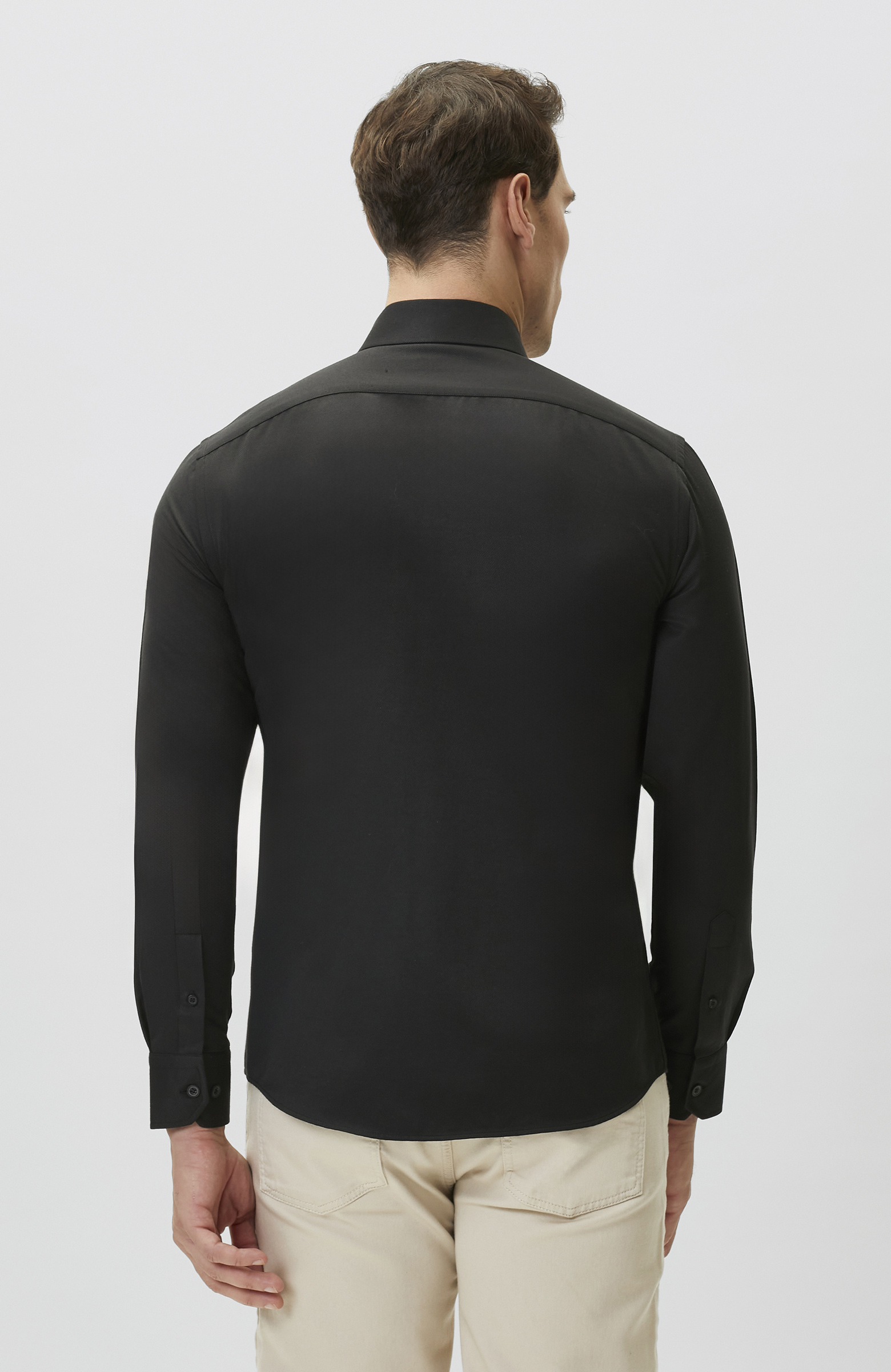 Slim Fit Siyah Diyagonal Cotton Gömlek