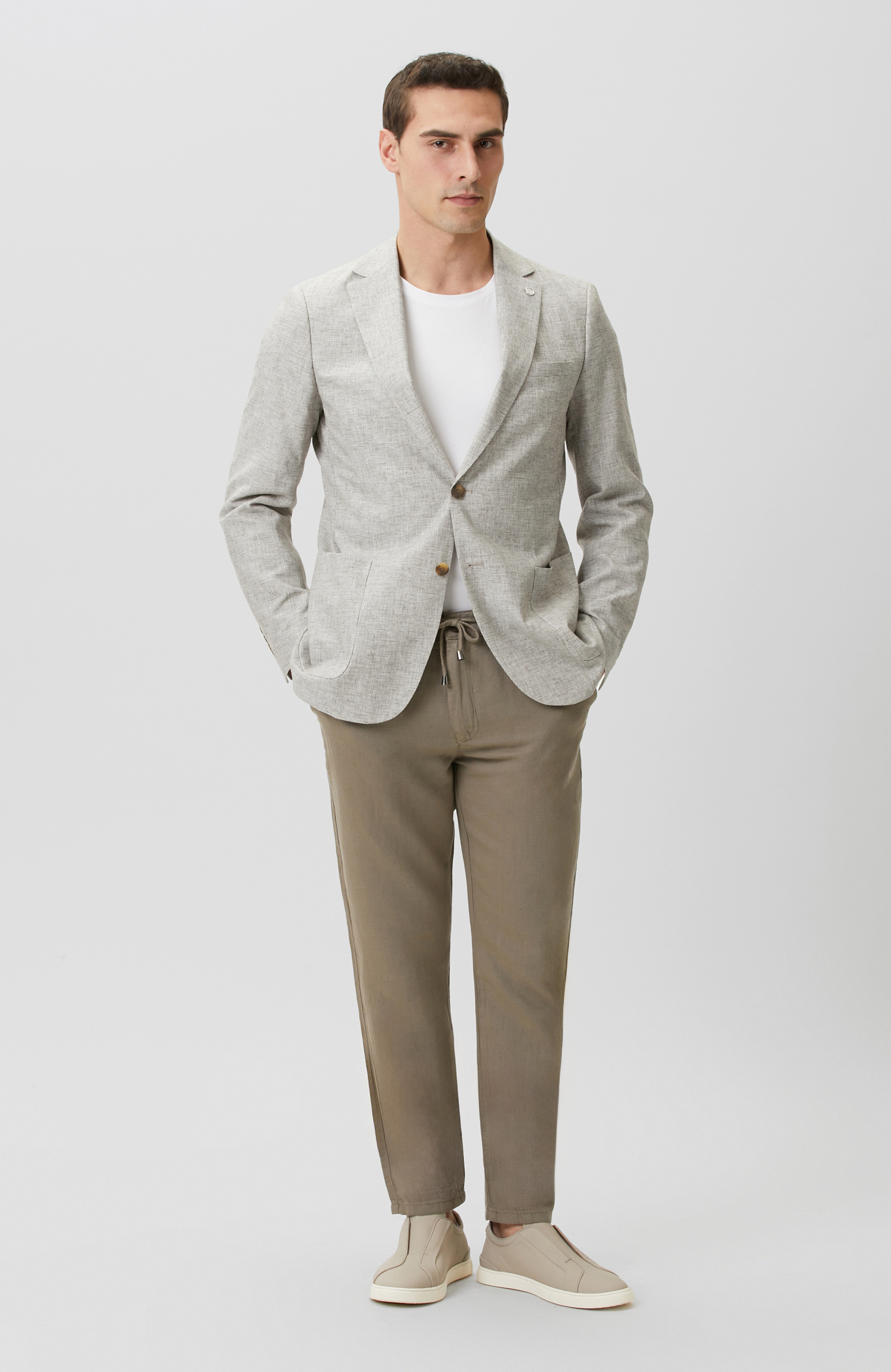 Bej Pötikareli Keten Mix Ceket