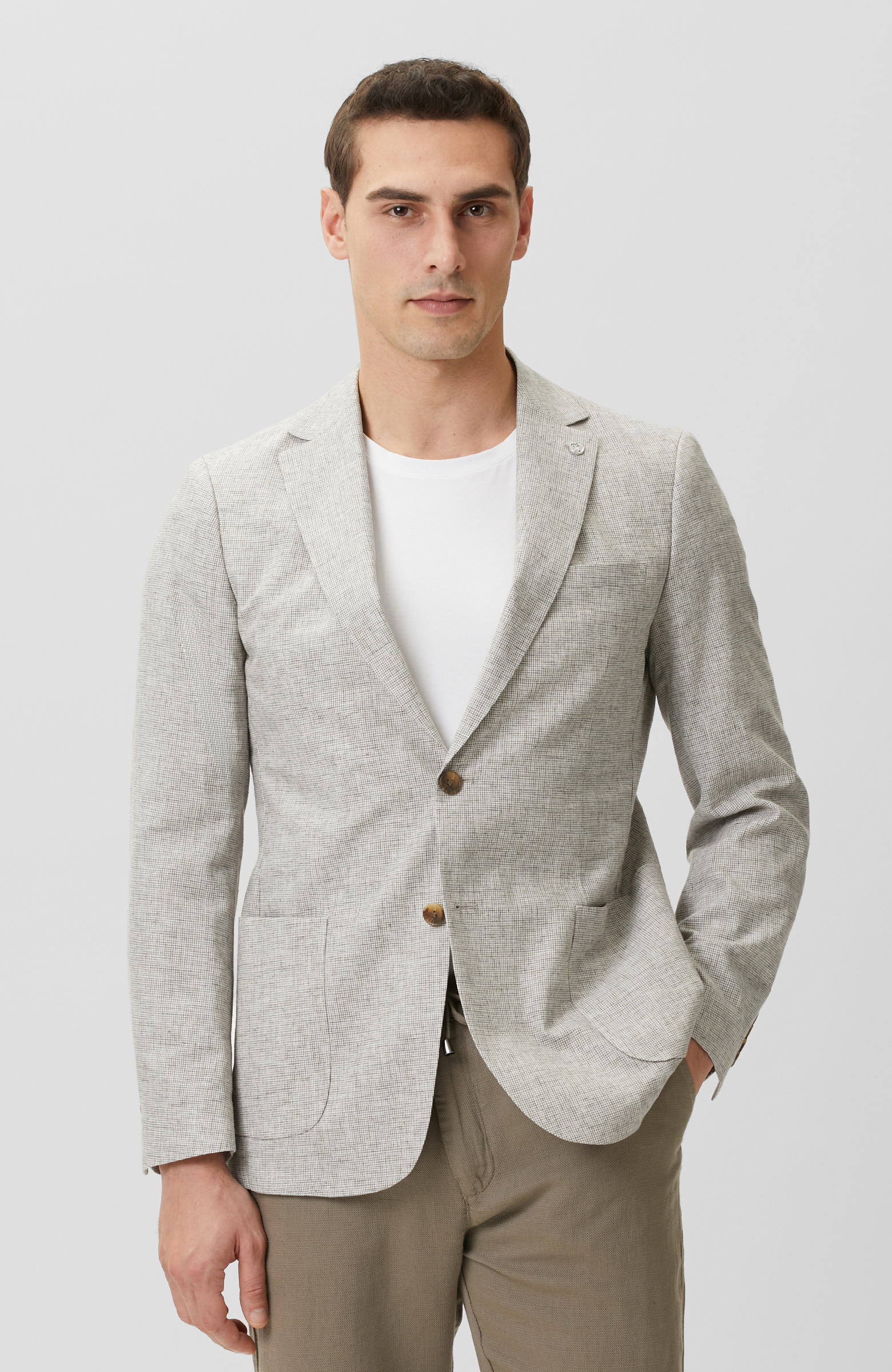 Bej Pötikareli Keten Mix Ceket