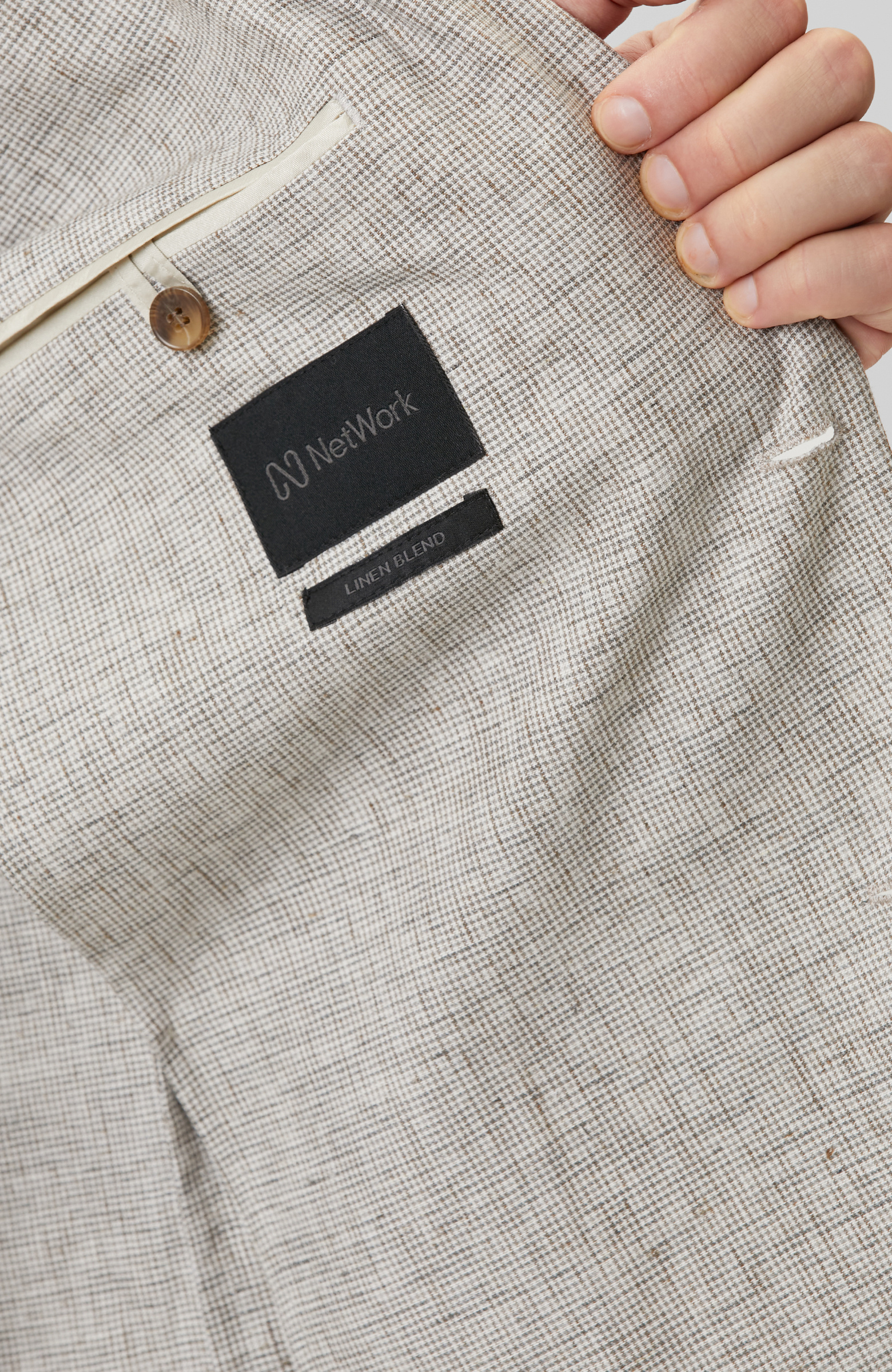 Bej Pötikareli Keten Mix Ceket