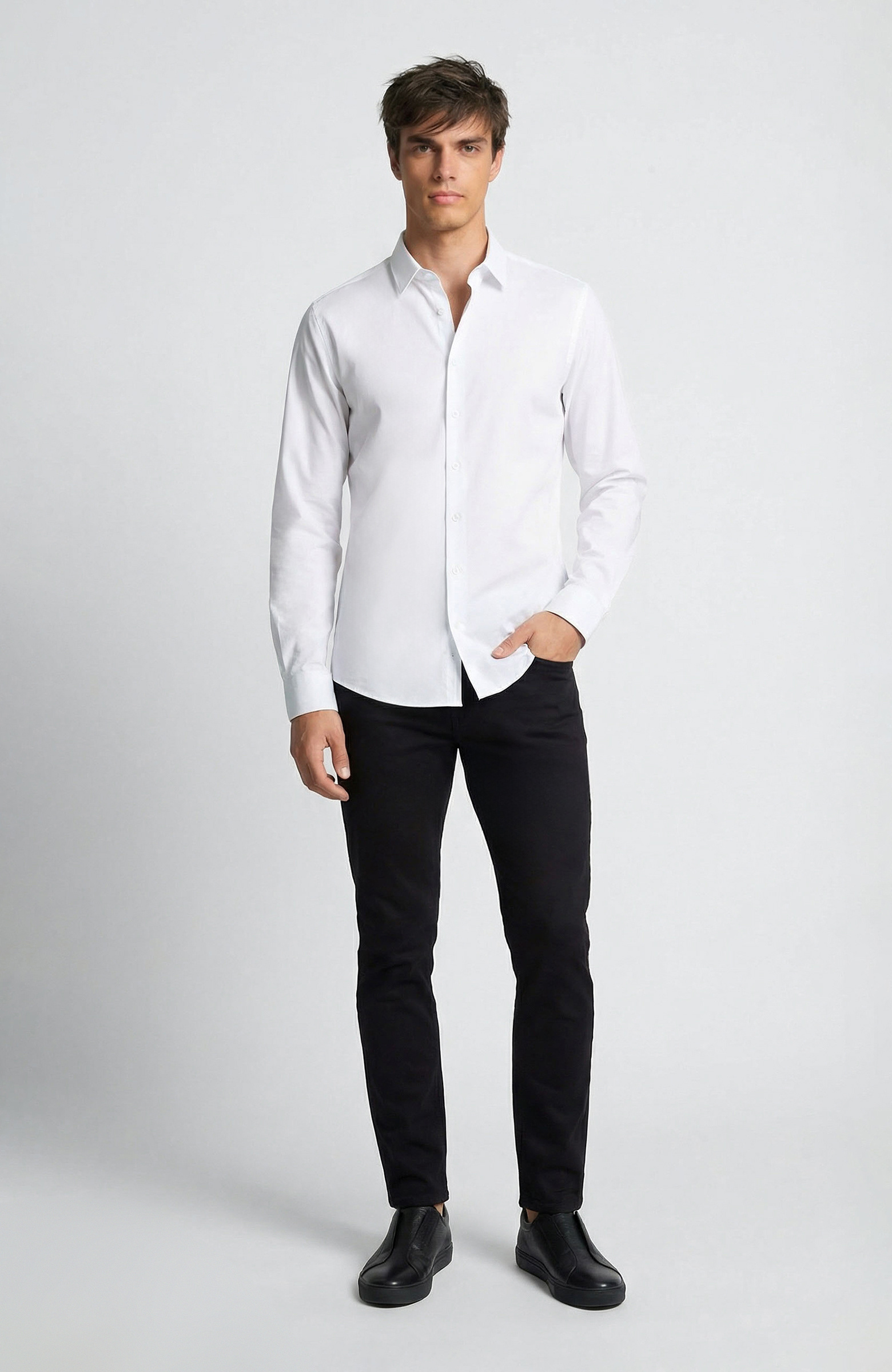 Slim Fit Beyaz Lycralı Cotton Petek Desen Gömlek