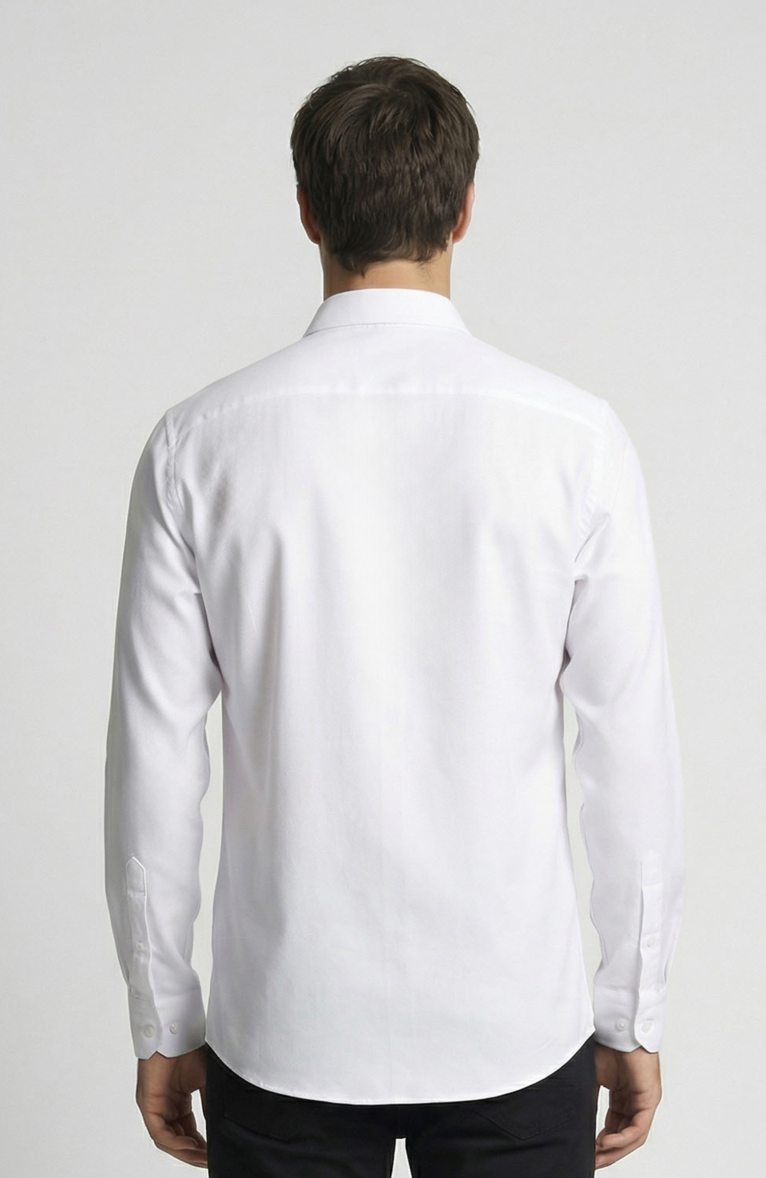 Slim Fit Beyaz Lycralı Cotton Petek Desen Gömlek