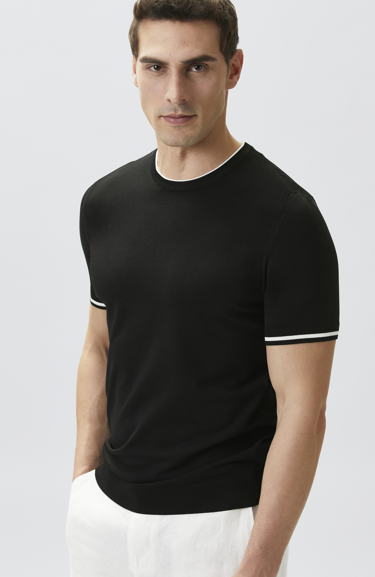 Black Contrast Stripe Detailed Rayon Sweater