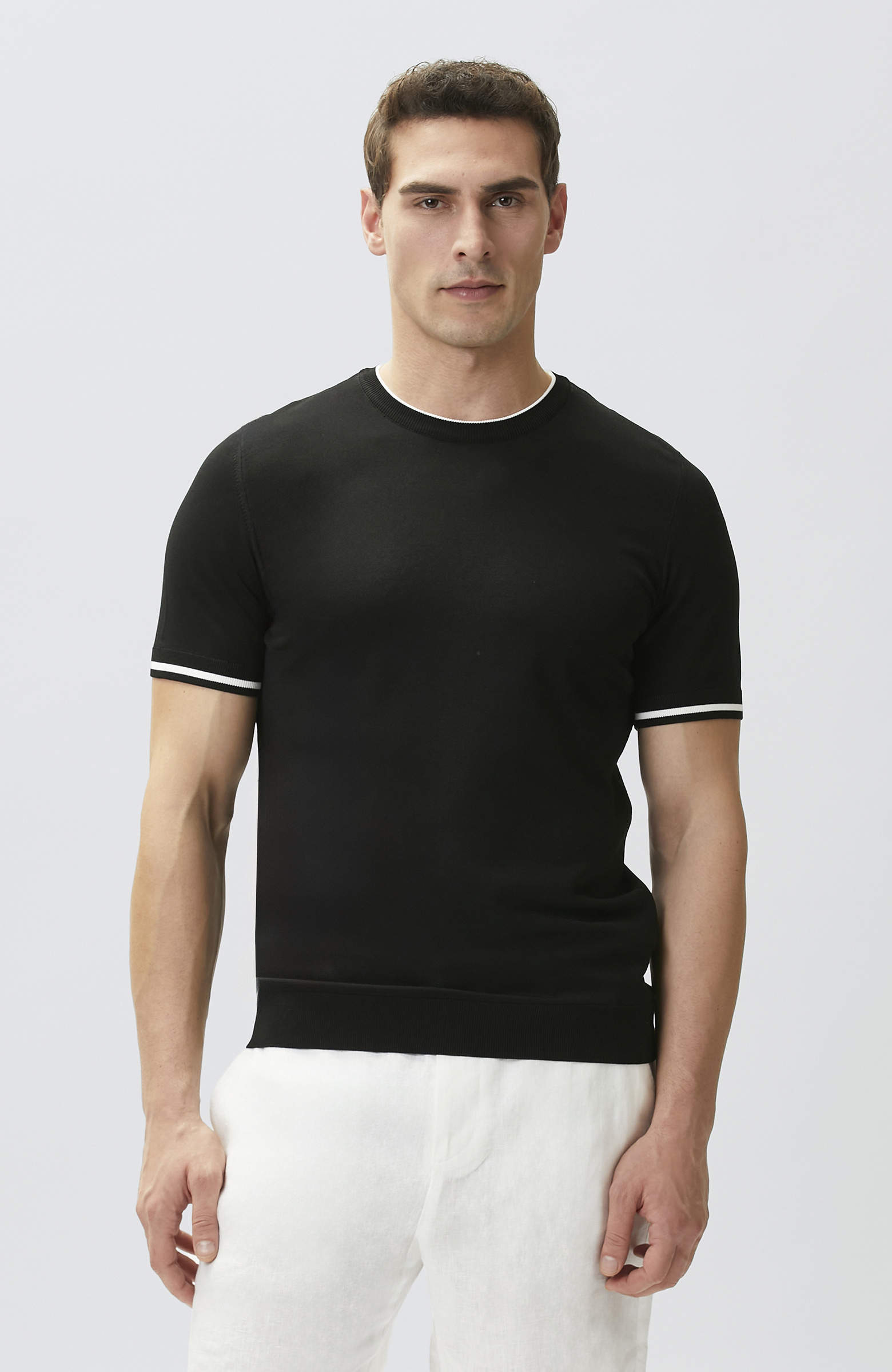 Black Contrast Stripe Detailed Rayon Sweater