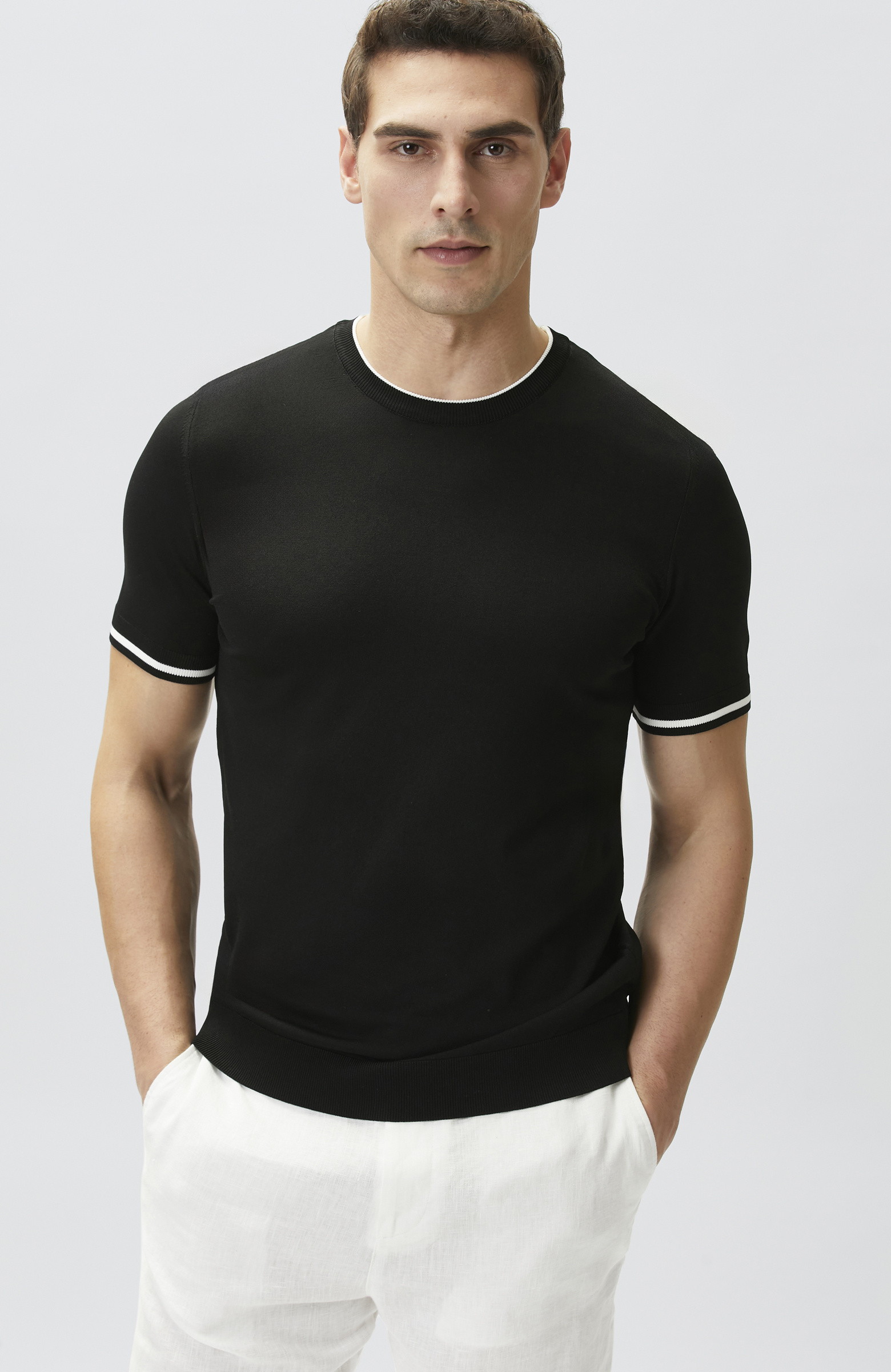 Black Contrast Stripe Detailed Rayon Sweater