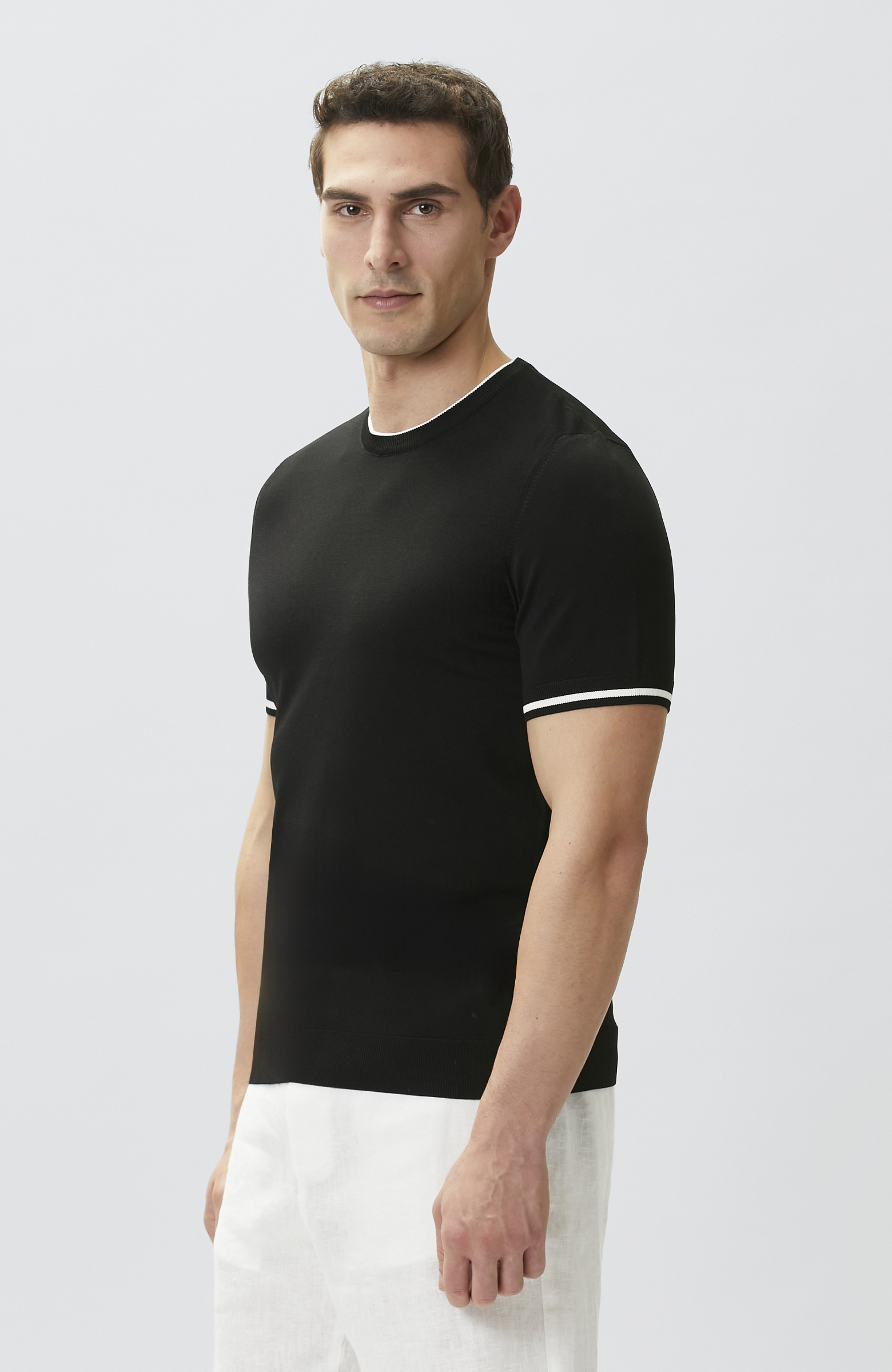 Black Contrast Stripe Detailed Rayon Sweater