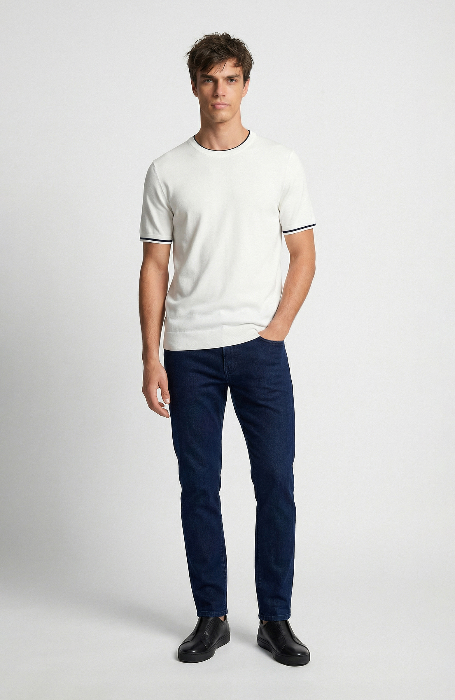 Ekru Kontrast Renk Şeritli Rayon Kazak