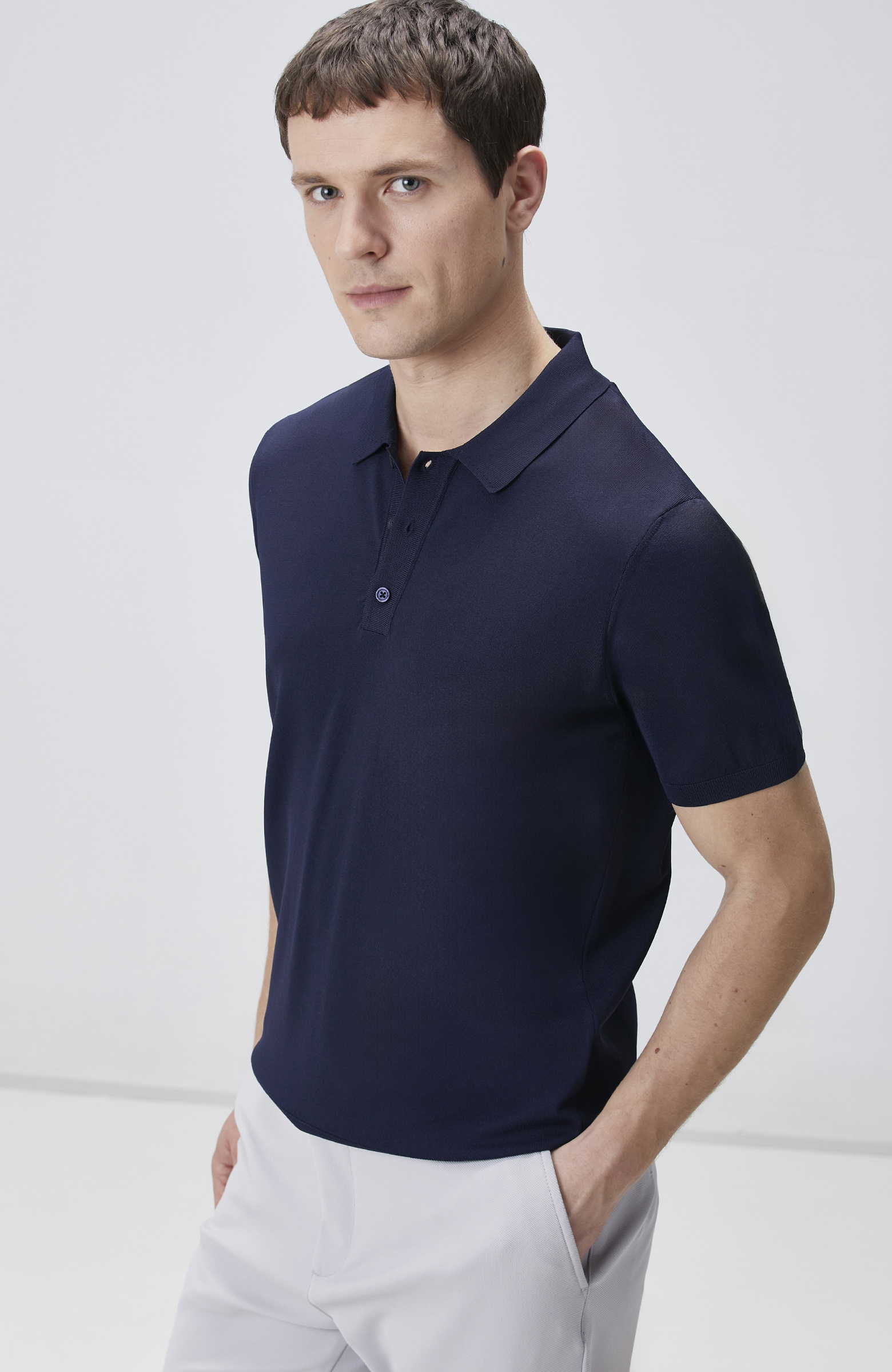 Lacivert Polo Yaka Kısa Kol Rayon Kazak