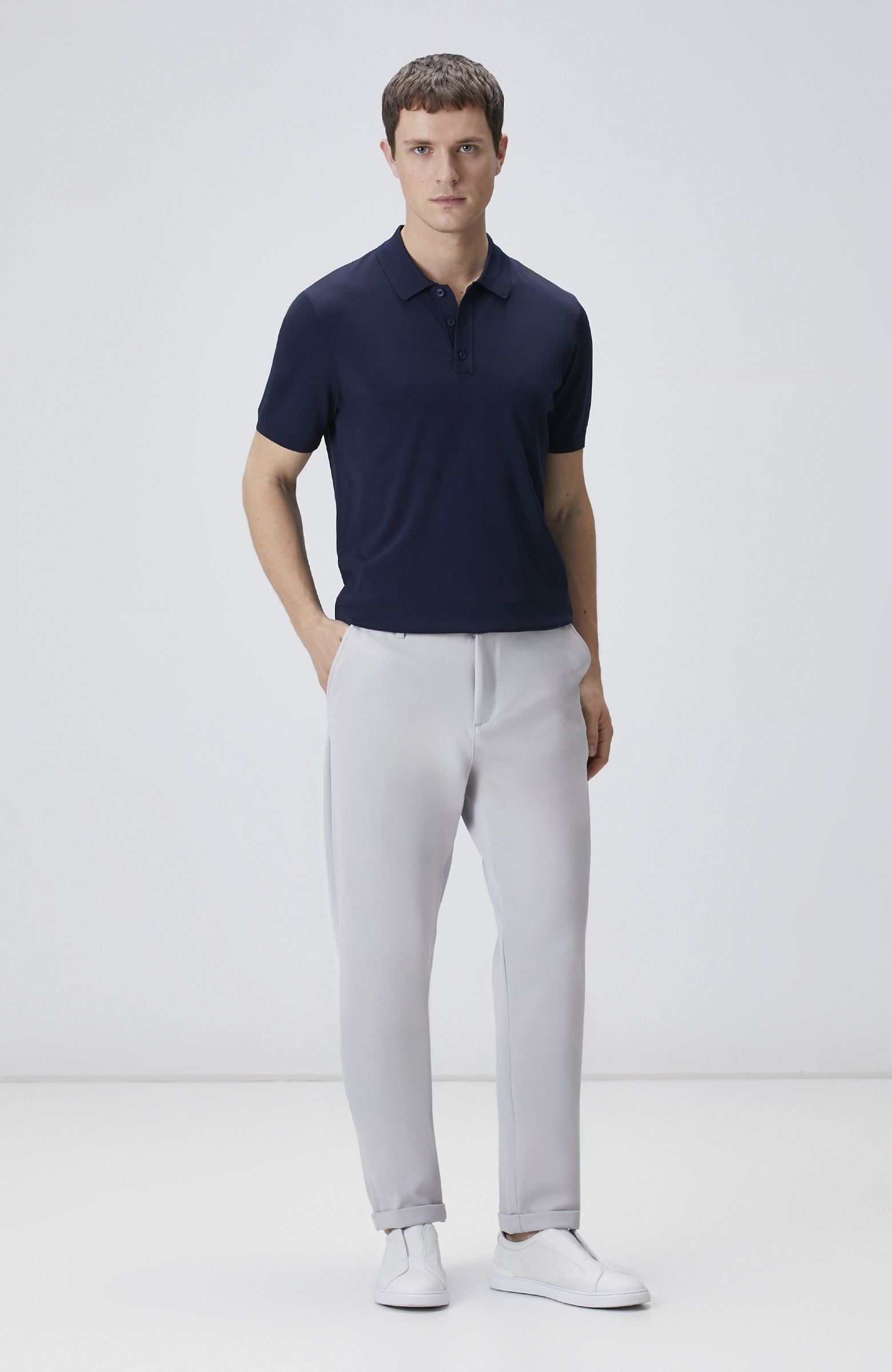 Lacivert Polo Yaka Kısa Kol Rayon Kazak