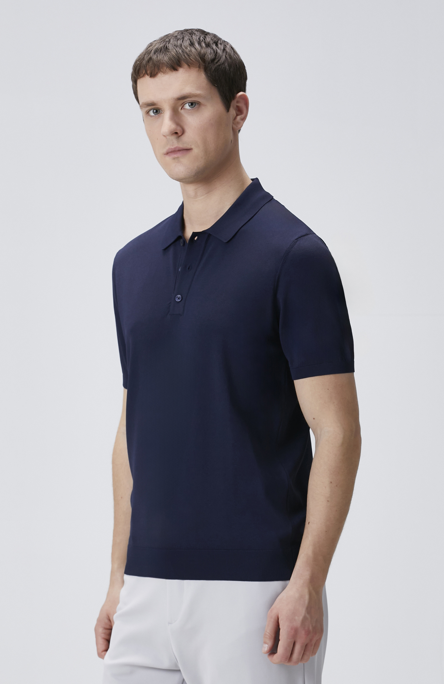 Lacivert Polo Yaka Kısa Kol Rayon Kazak