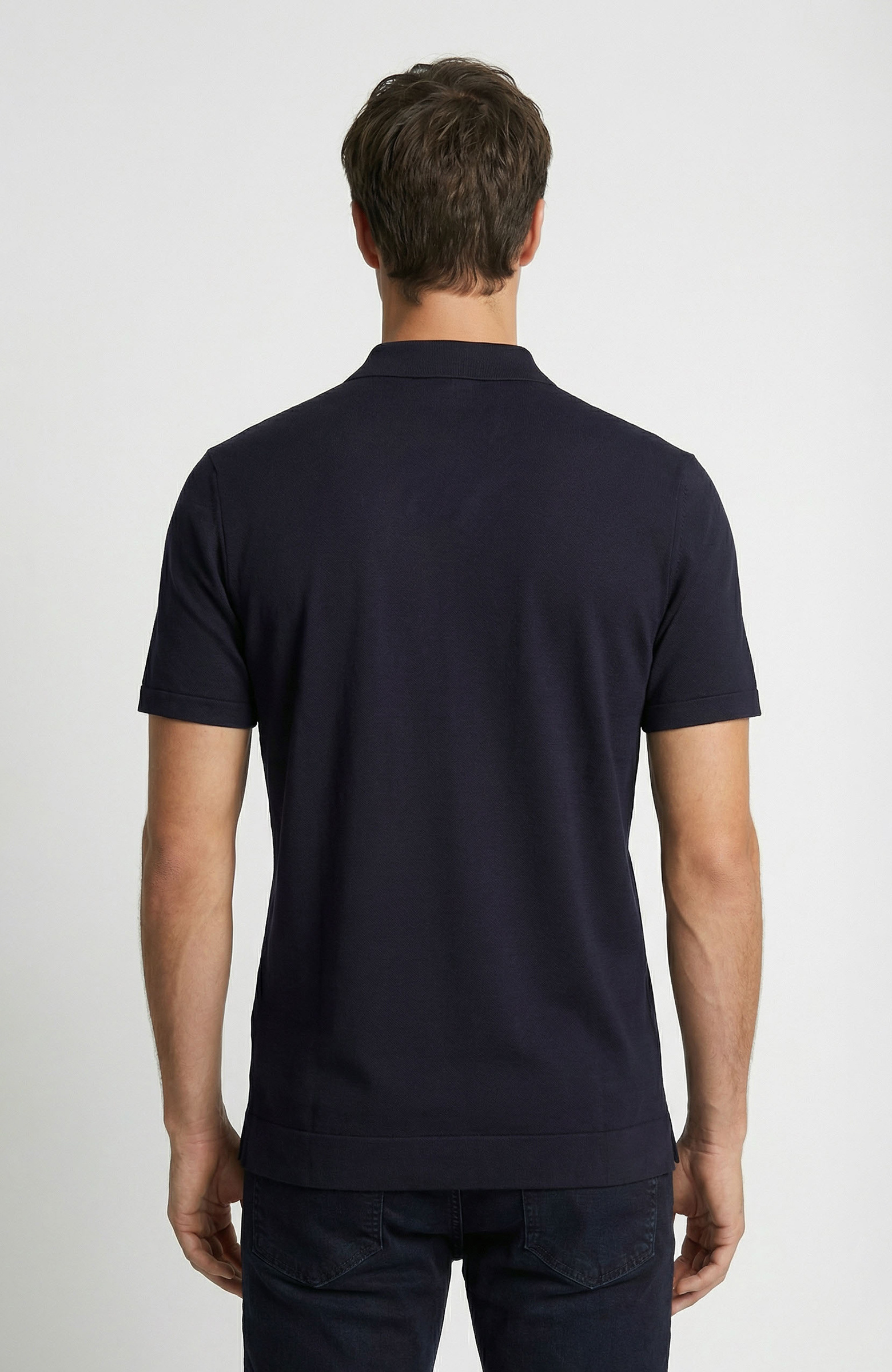 Lacivert Apaş Yaka Basic Kısa Kol Kazak