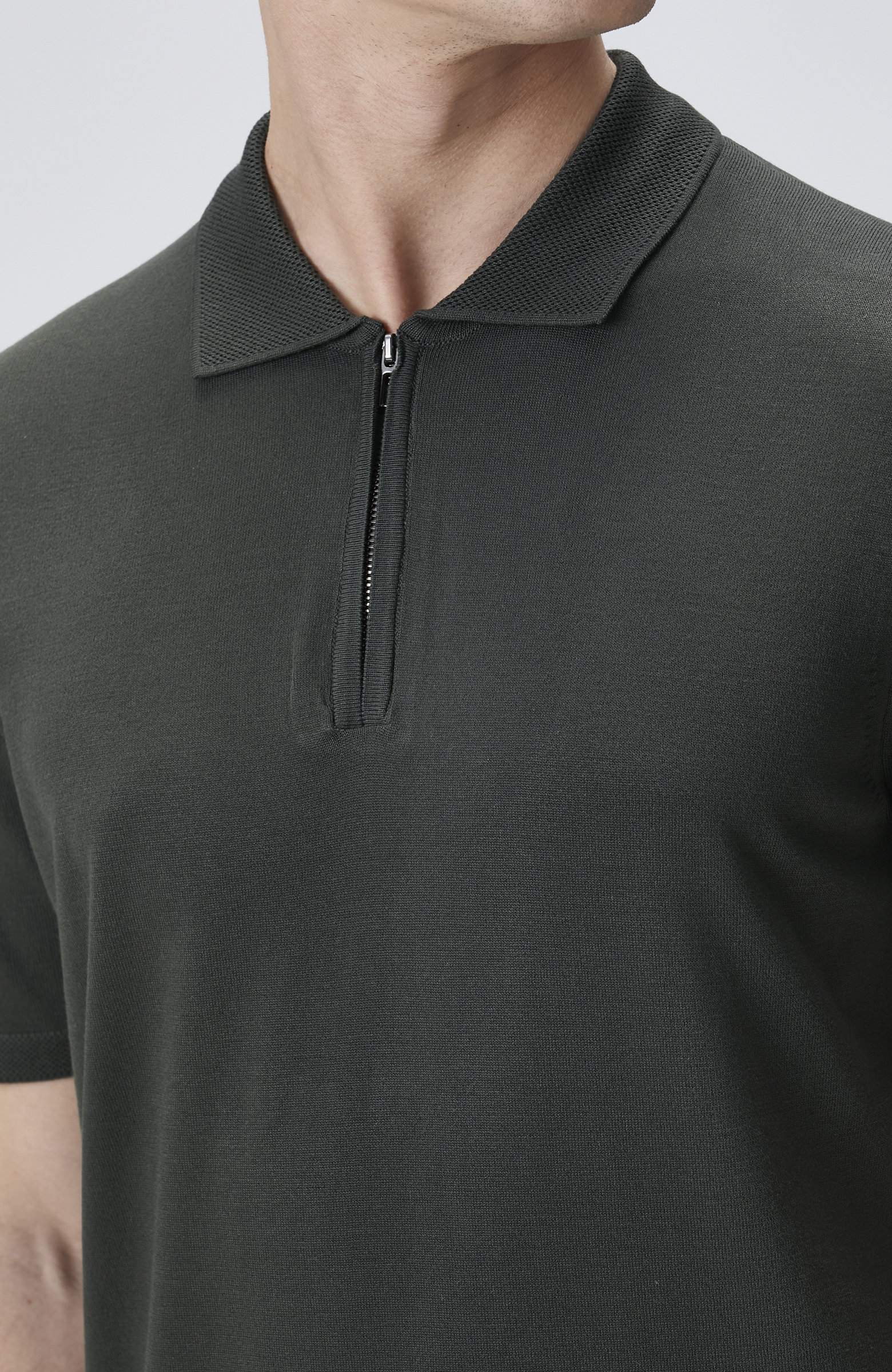 Haki Polo Gizli Patlı Fermuarlı Kazak