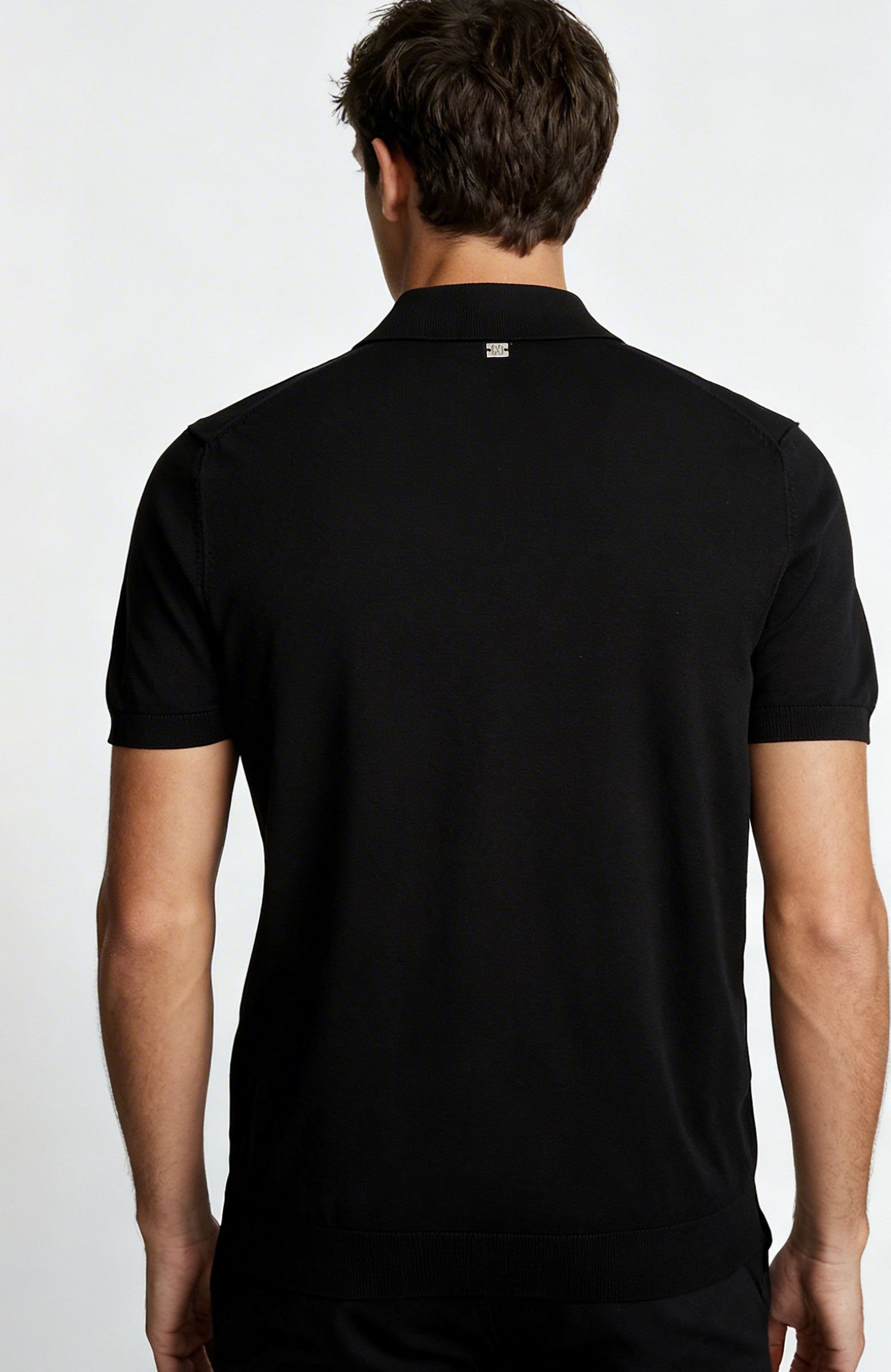 Siyah Polo Yaka Kısa Kol Patı Renkli Kazak