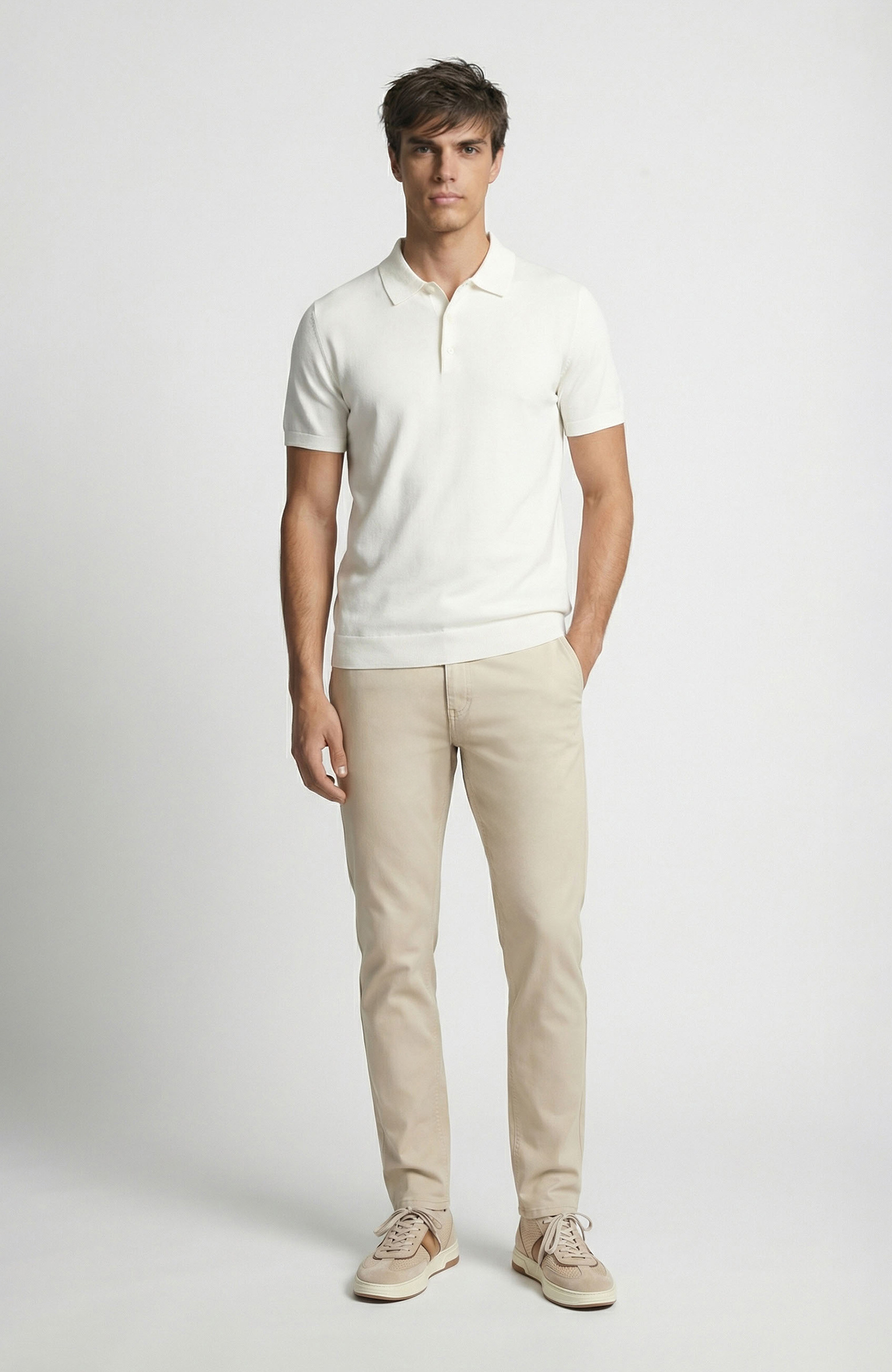 Ekru Kısa Kollu Patı Renkli Kazak