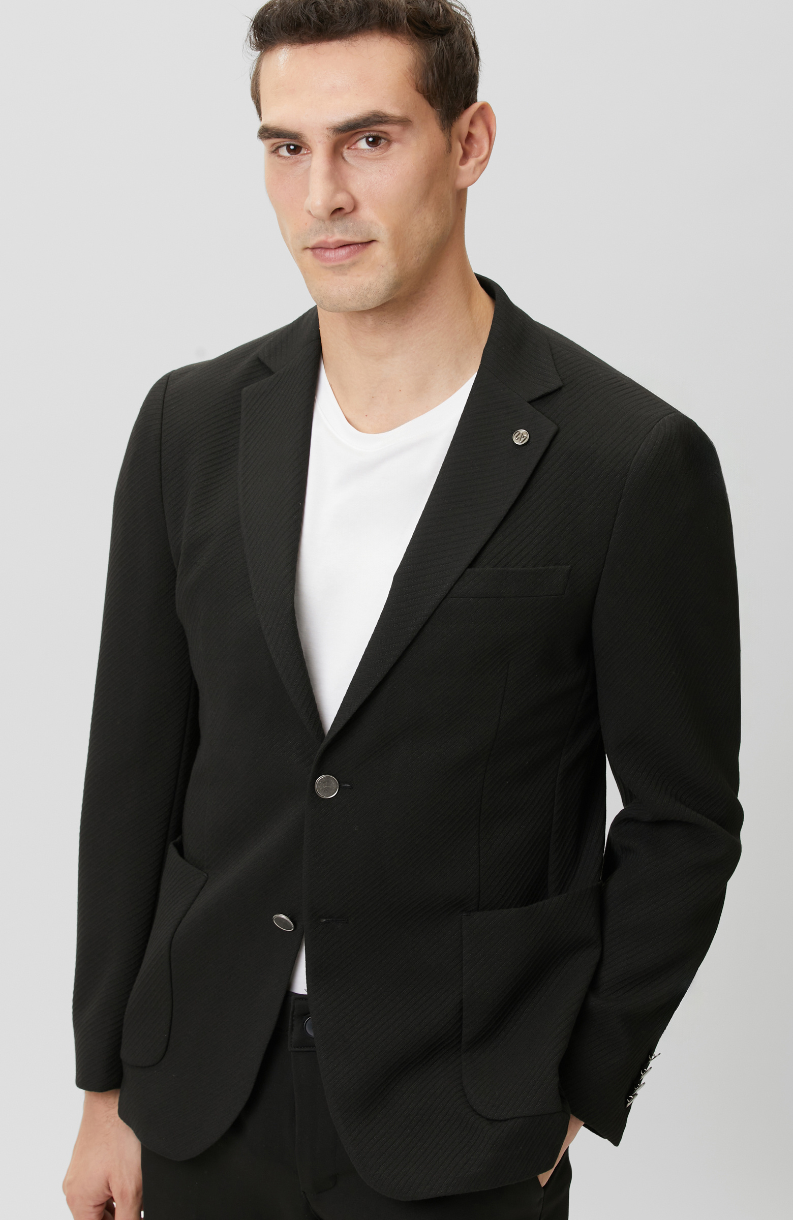 Siyah Diyagonal Örme Ceket