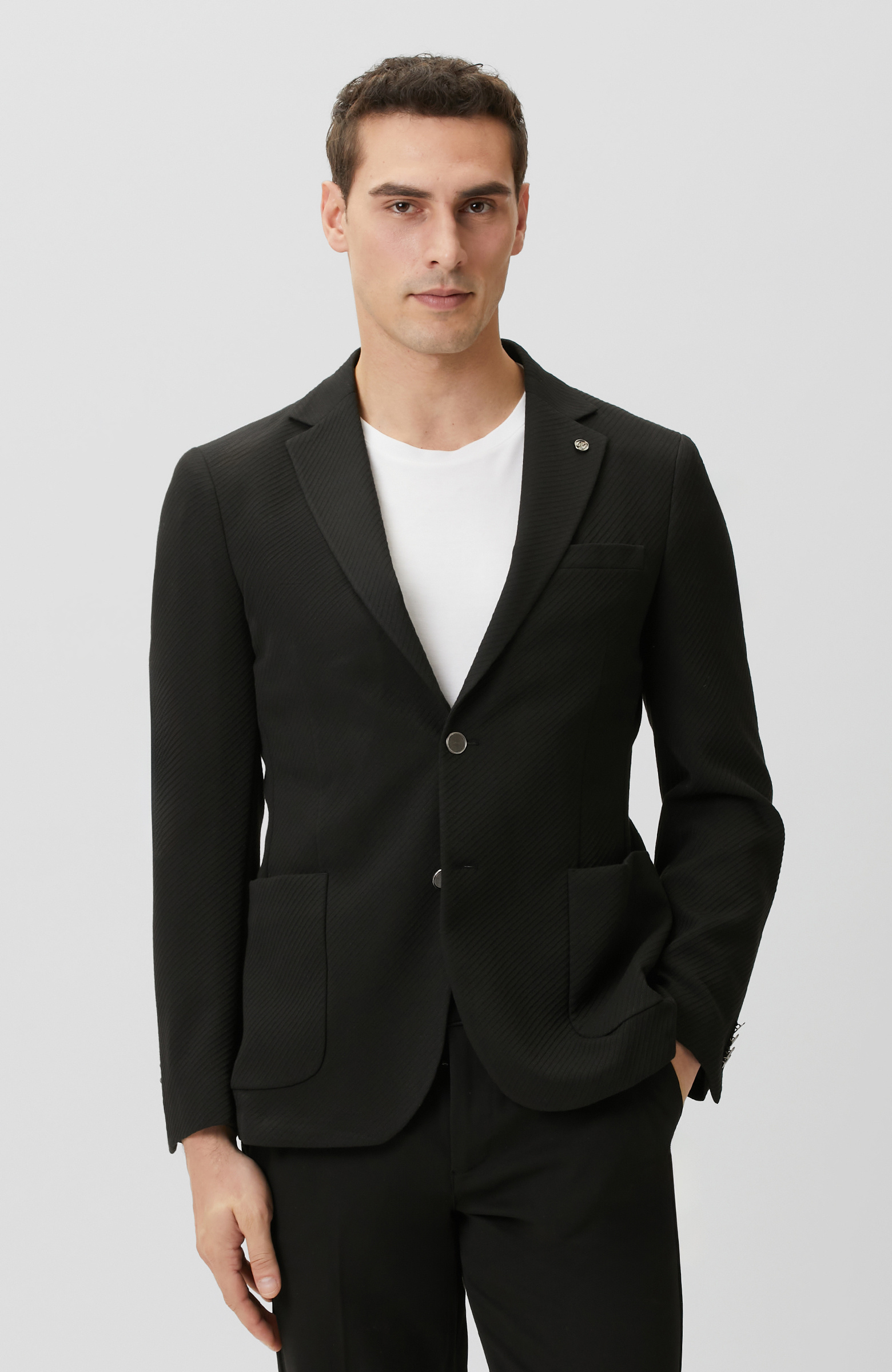 Siyah Diyagonal Örme Ceket