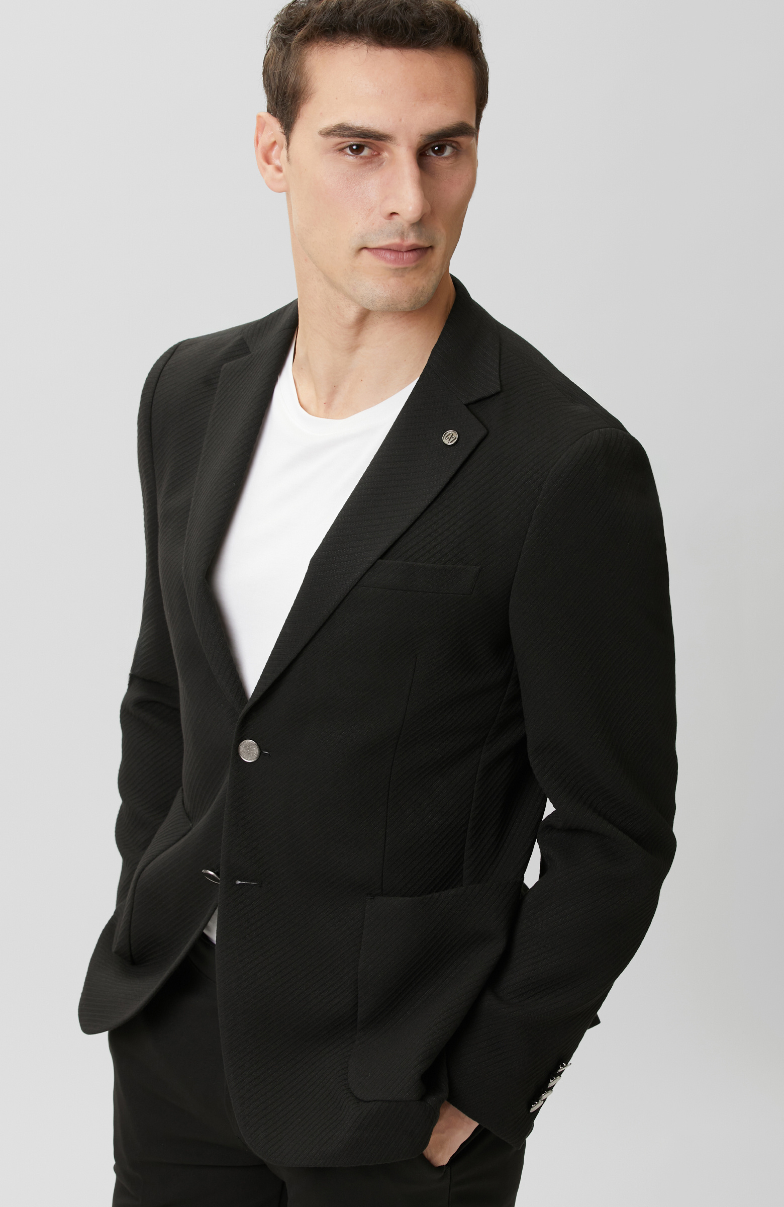 Siyah Diyagonal Örme Ceket