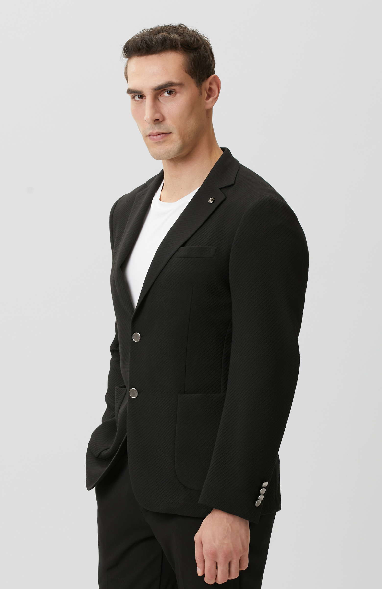 Siyah Diyagonal Örme Ceket