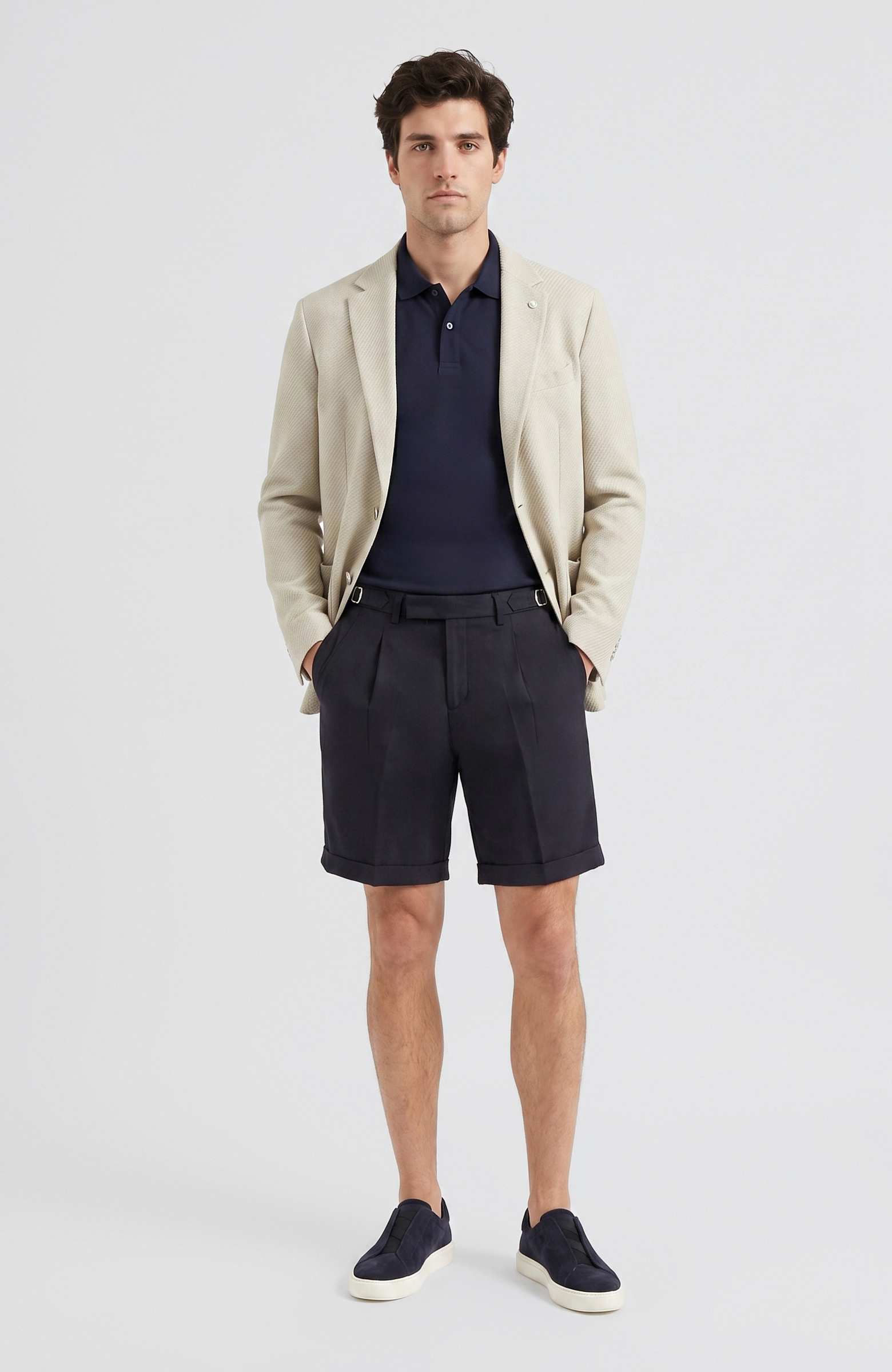 Beige Mono Collar Diagonal Knitted Jacket