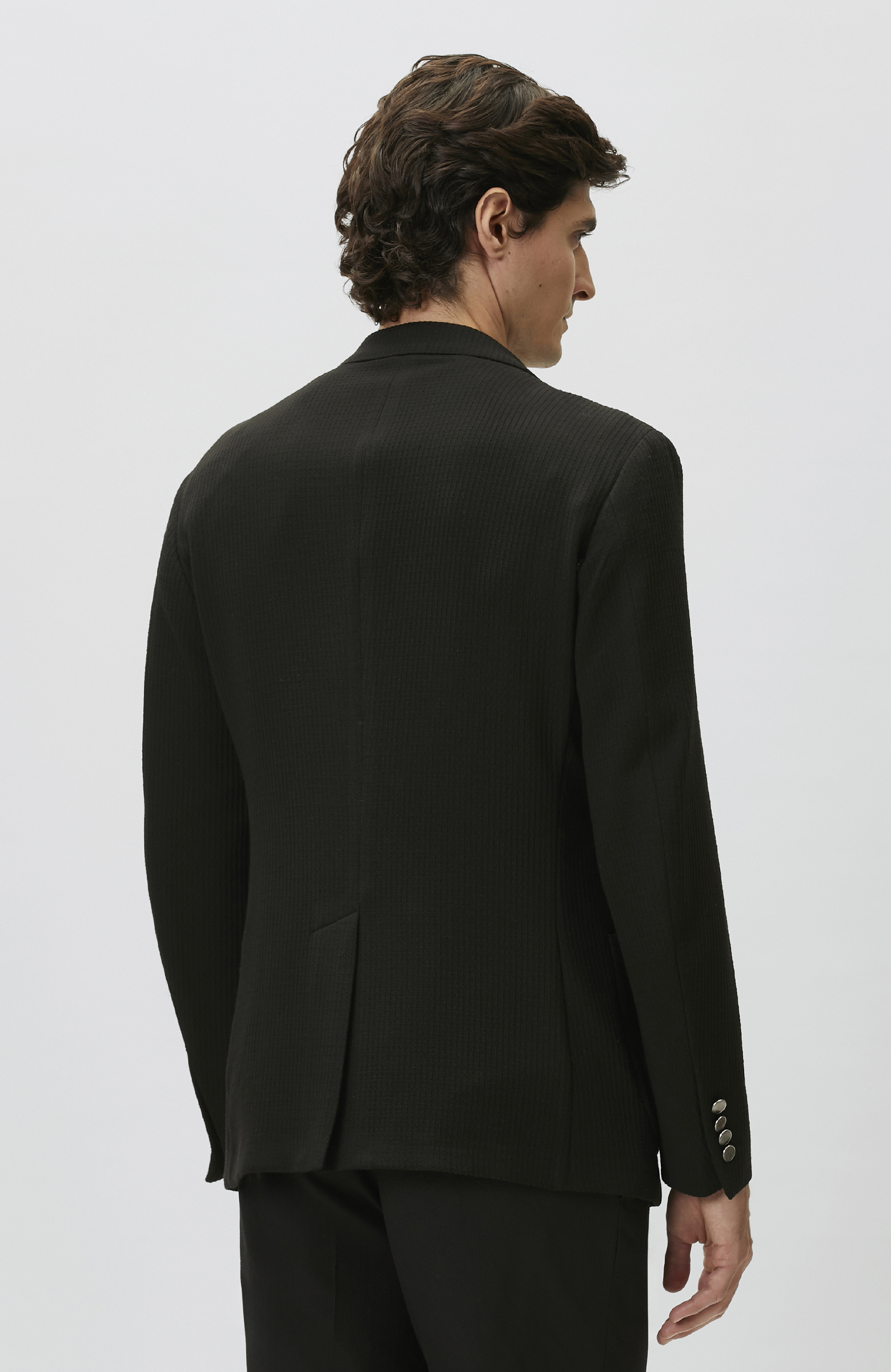 Slim Fit Siyah Mono Yaka Gofreli Örme Ceket