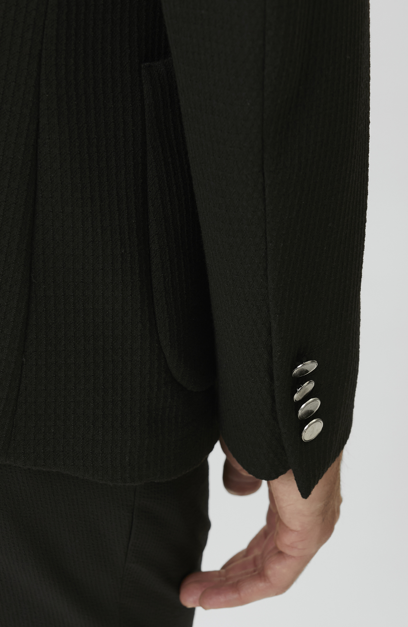 Slim Fit Siyah Mono Yaka Gofreli Örme Ceket