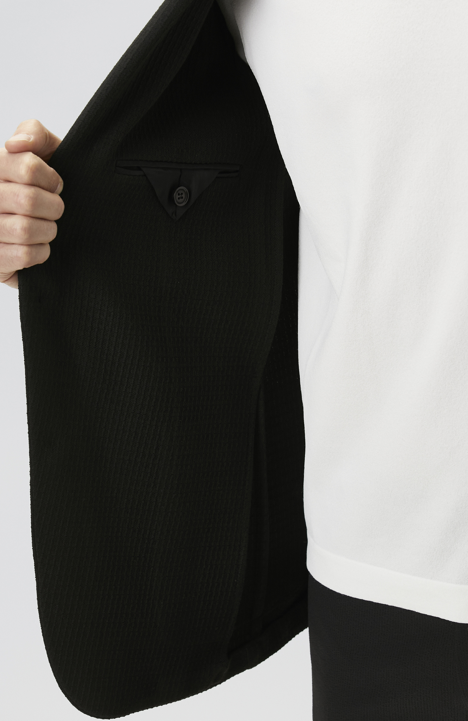 Slim Fit Siyah Mono Yaka Gofreli Örme Ceket