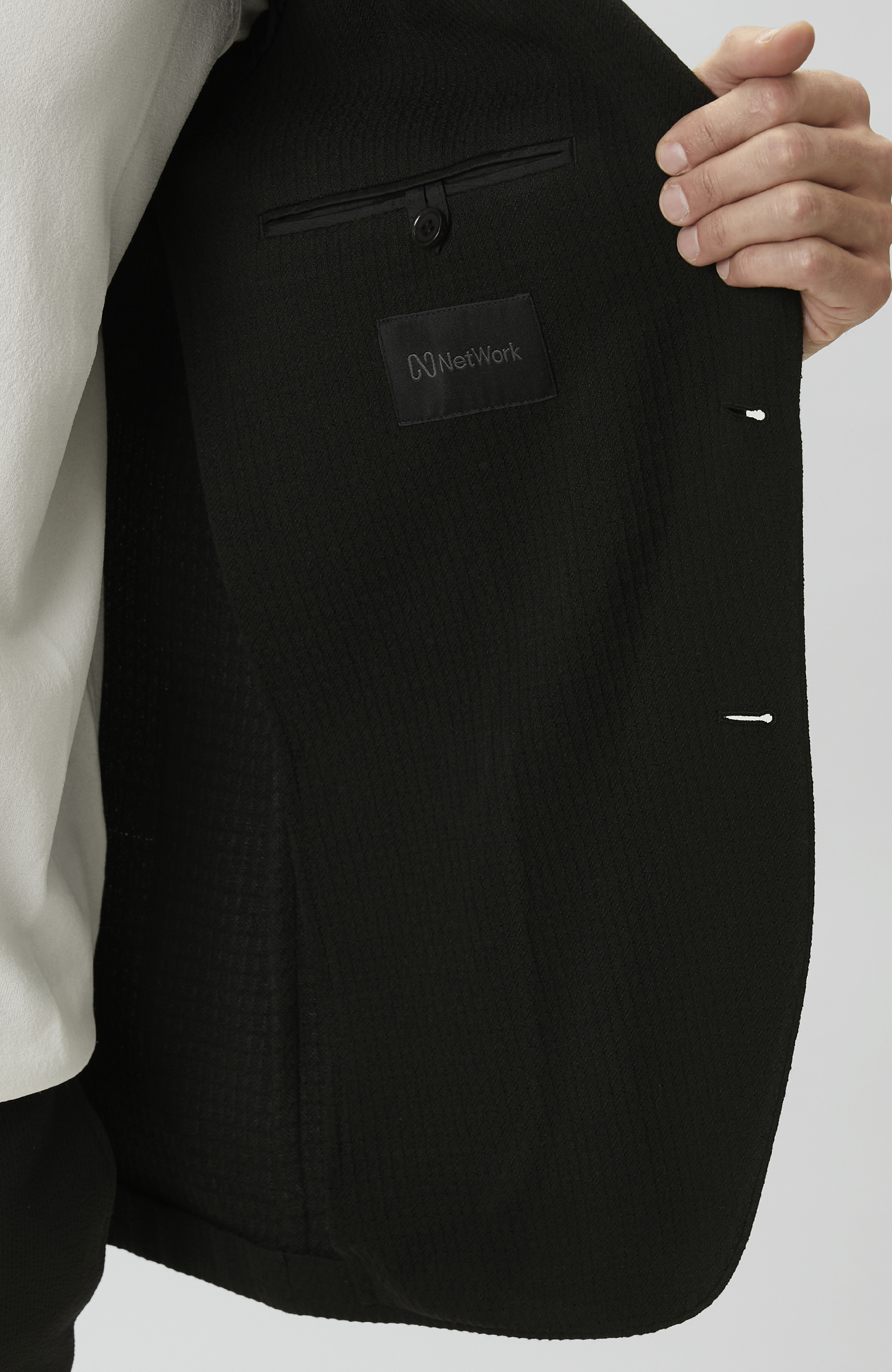 Slim Fit Siyah Mono Yaka Gofreli Örme Ceket