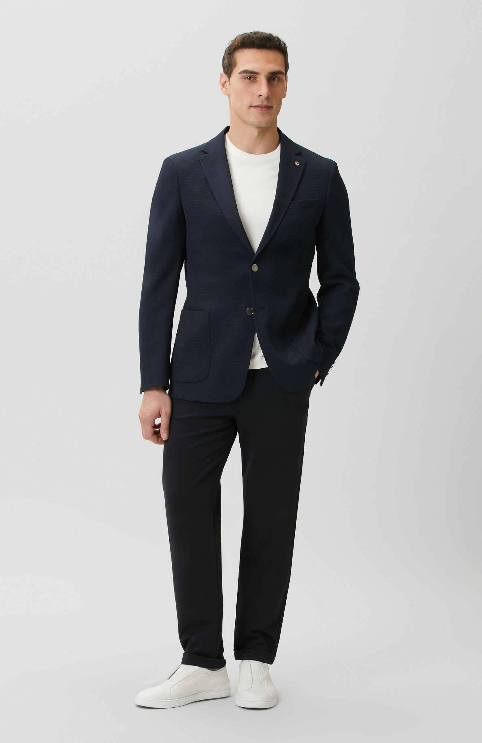 Lacivert Mono Yaka Jakarlı Örme Ceket