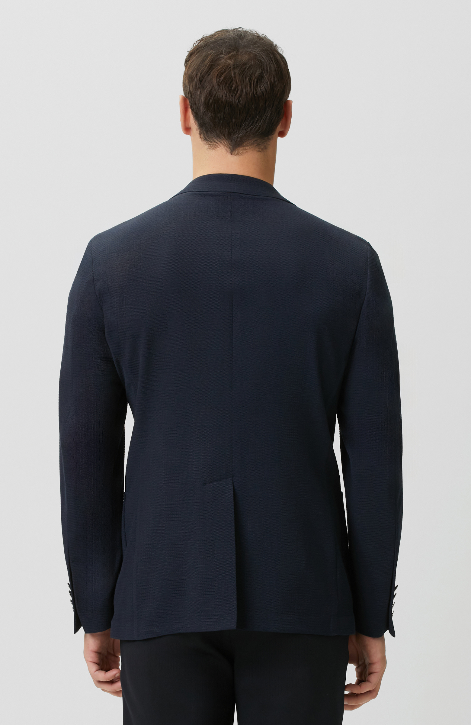 Lacivert Mono Yaka Jakarlı Örme Ceket