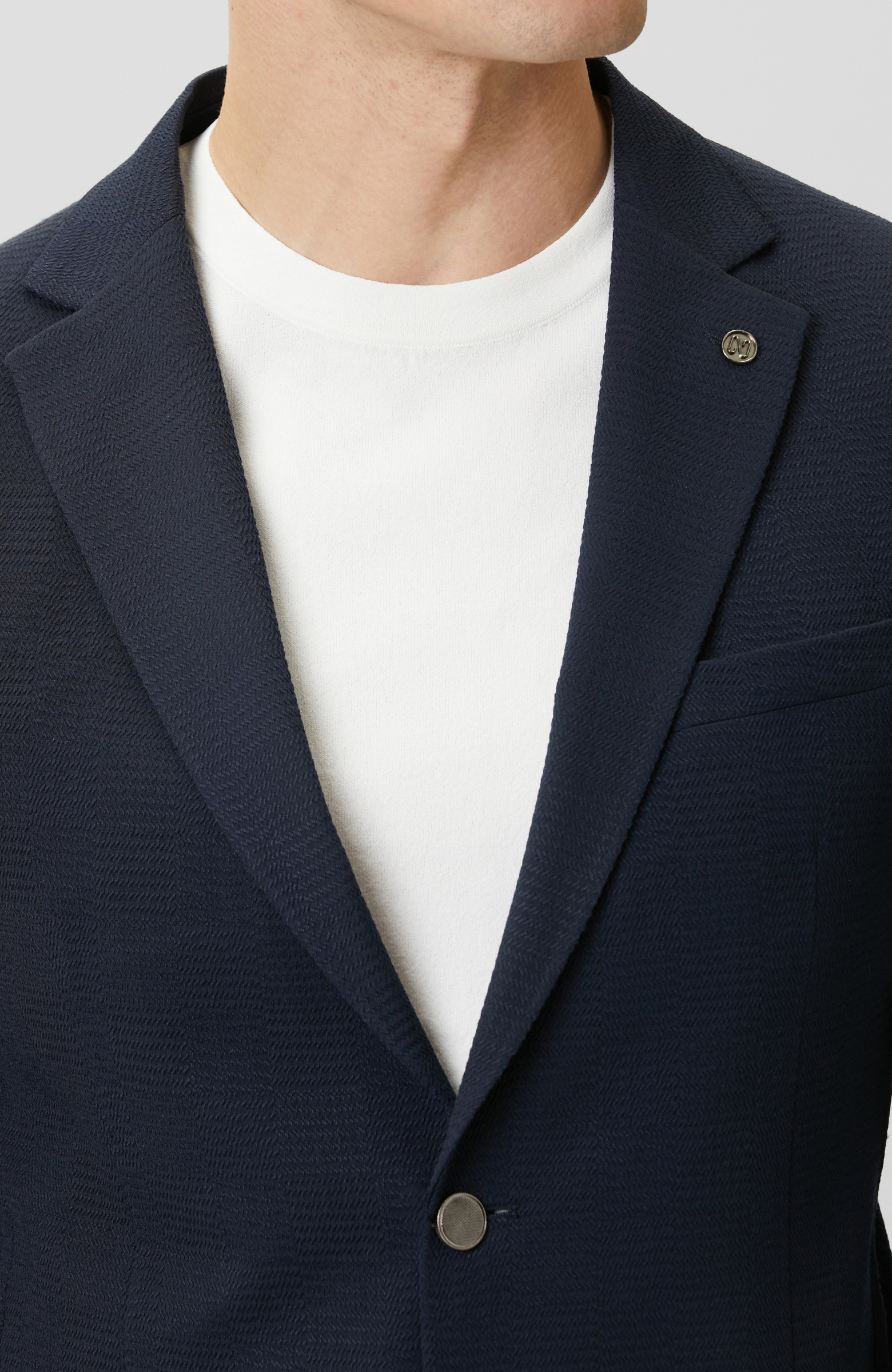 Lacivert Mono Yaka Jakarlı Örme Ceket