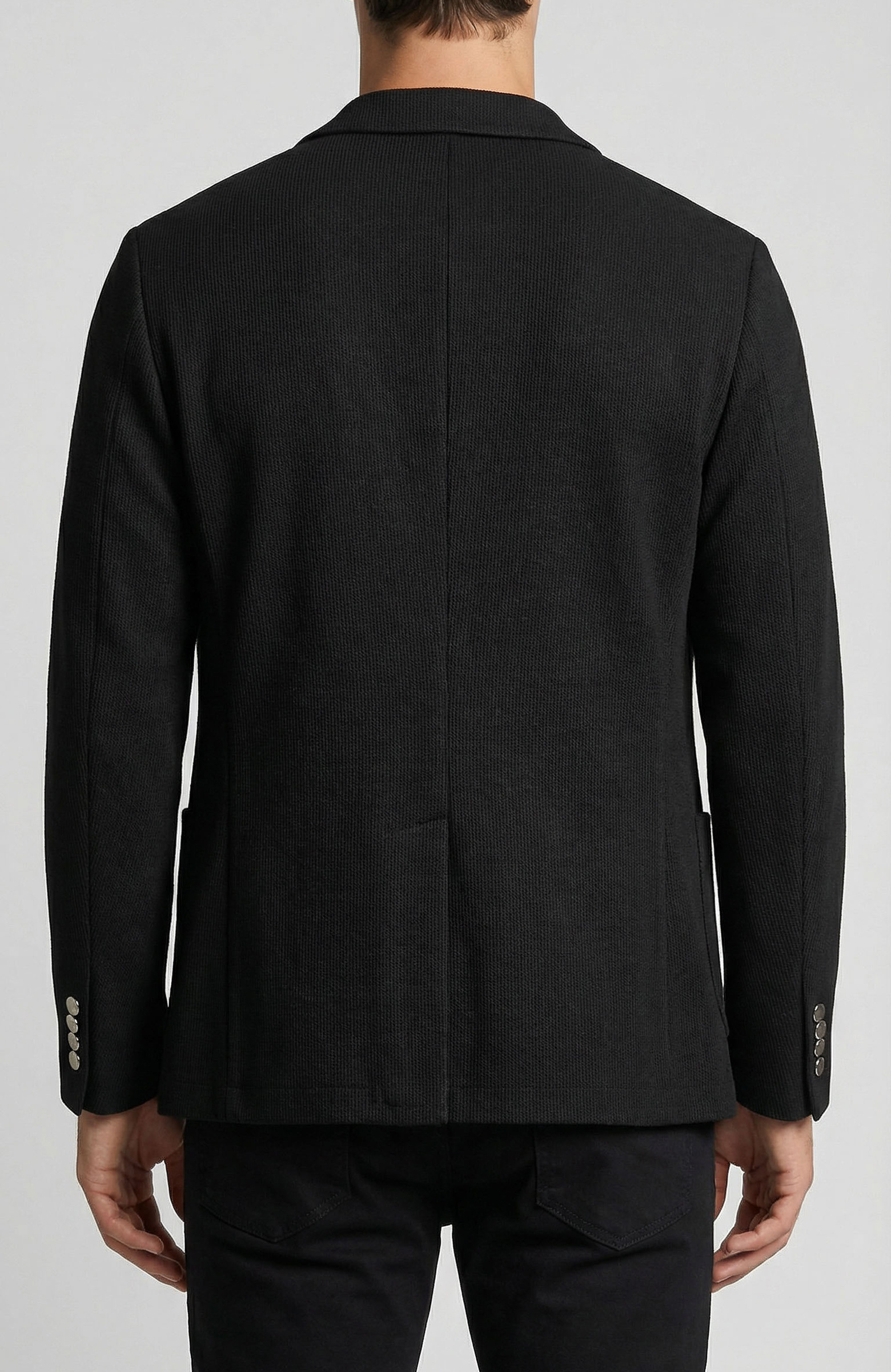 Siyah Slim Fit Gofre Desen Örme Ceket