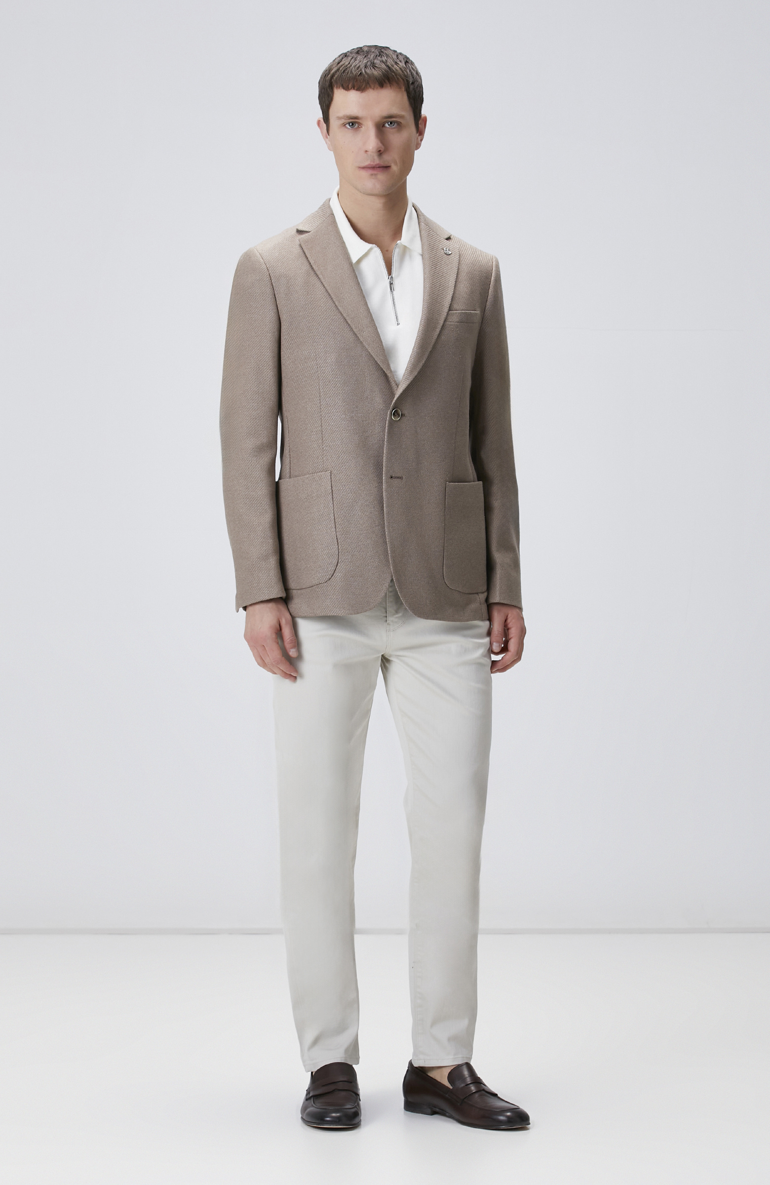 Kahverengi Slim Fit Jakarlı Dokuma Ceket