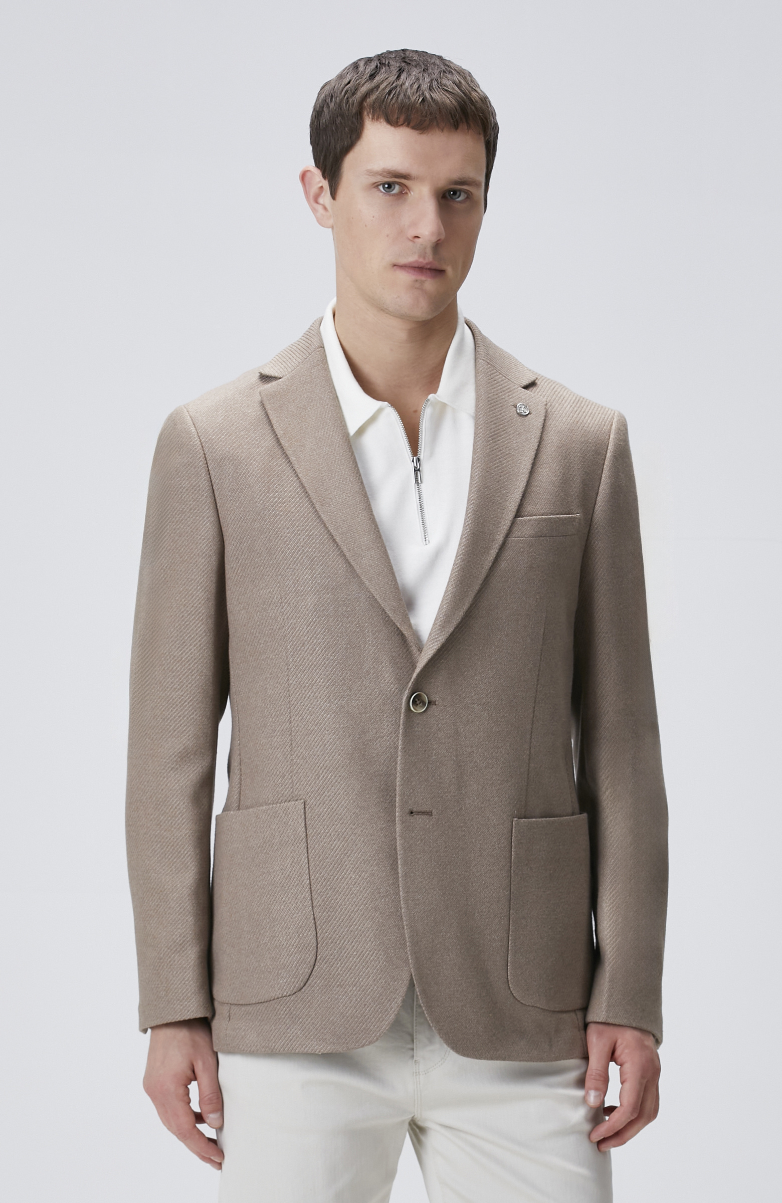 Kahverengi Slim Fit Jakarlı Dokuma Ceket