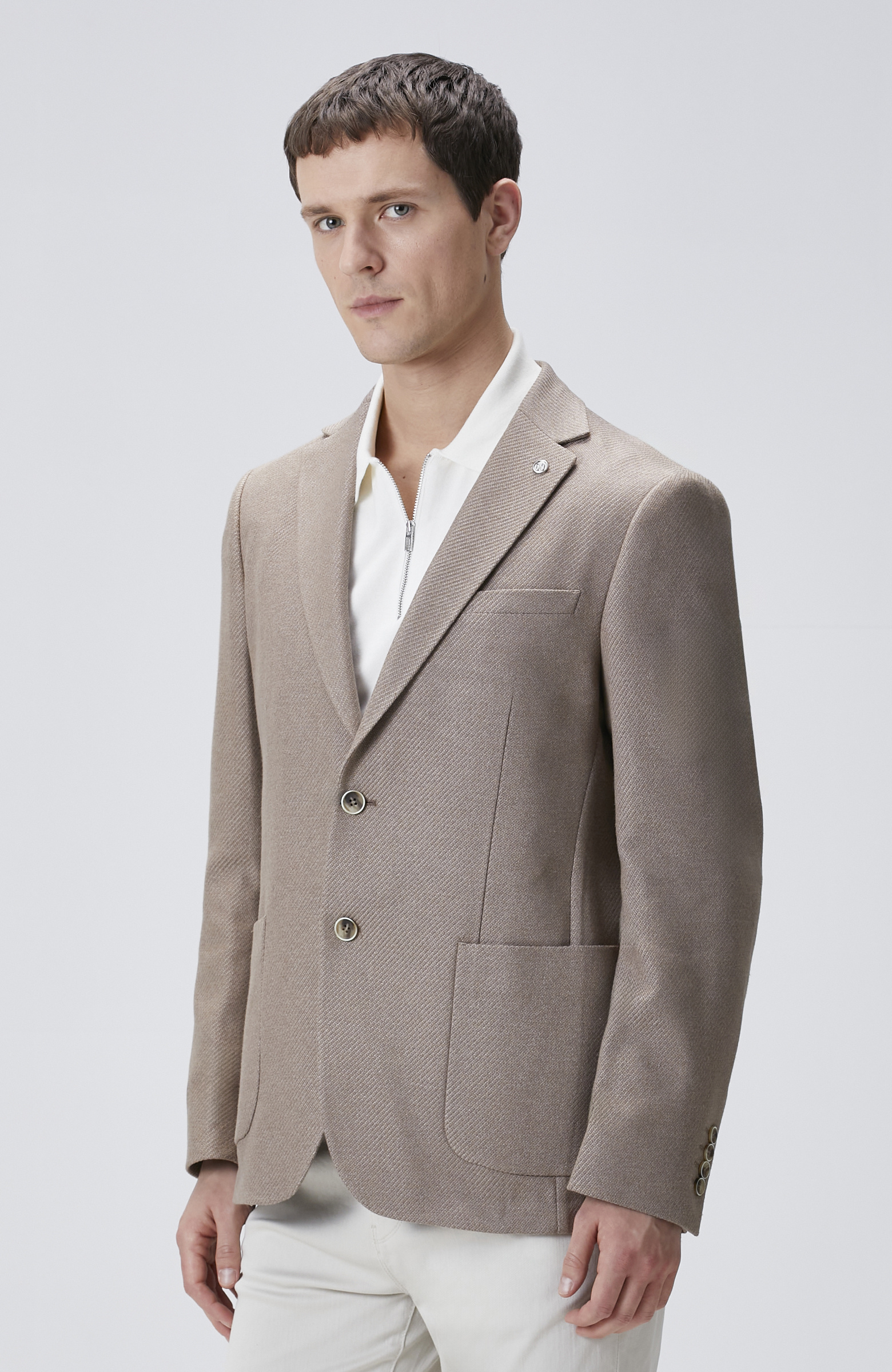 Kahverengi Slim Fit Jakarlı Dokuma Ceket