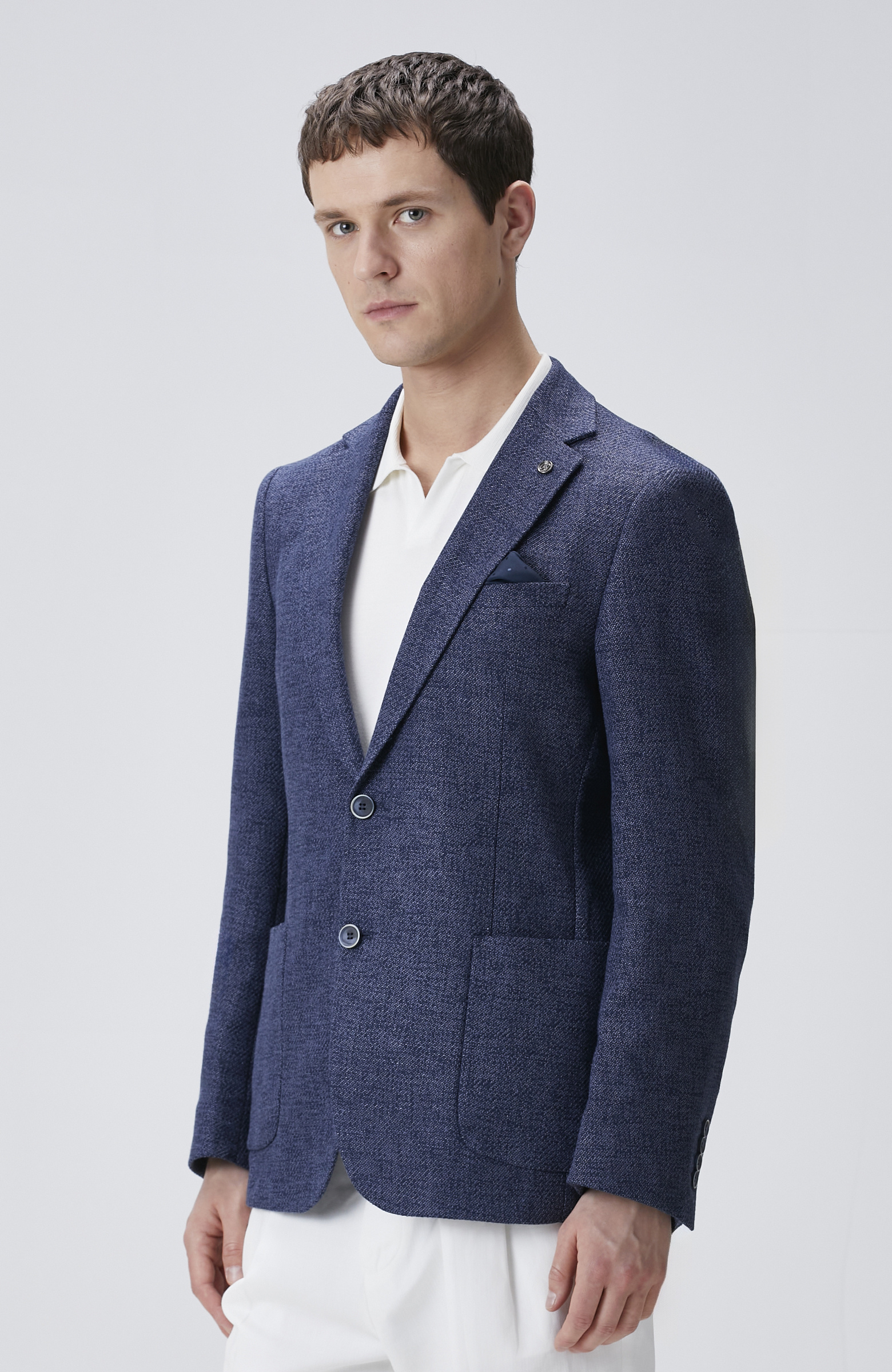 Lacivert Slim Fit Jakarlı Dokuma Ceket