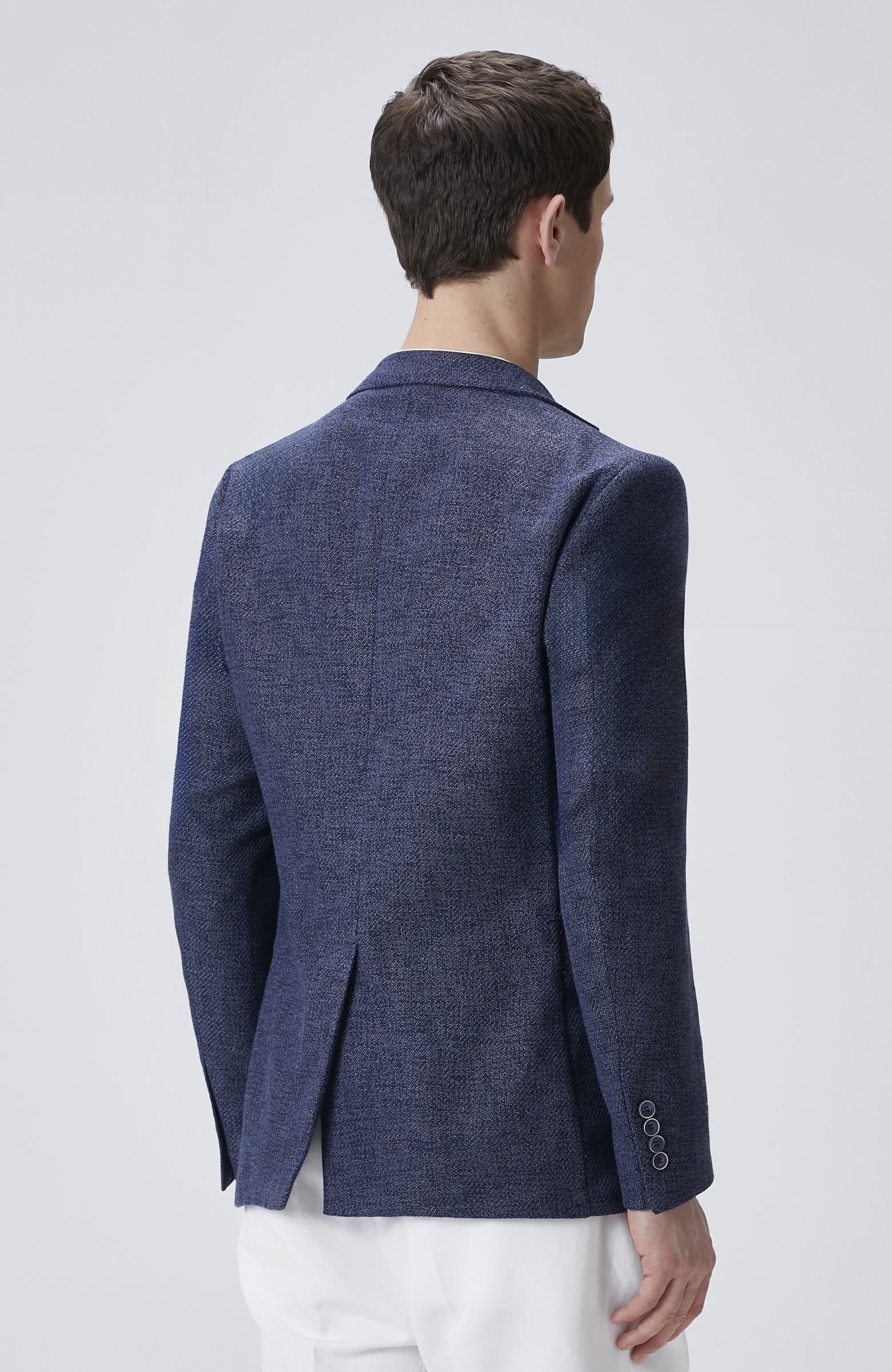 Lacivert Slim Fit Jakarlı Dokuma Ceket