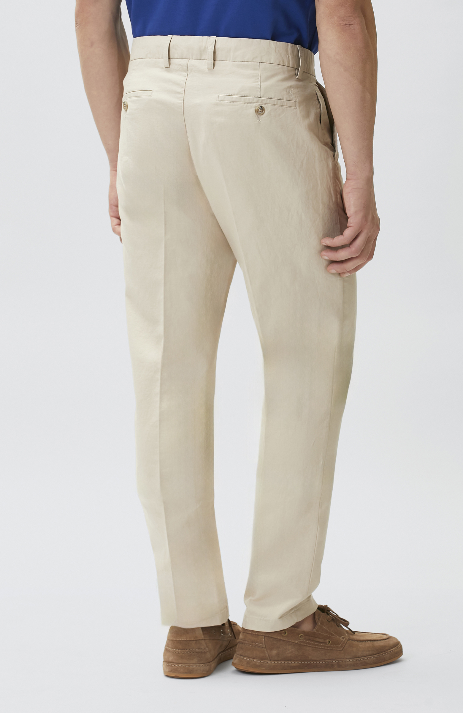 Stone Pleated Linen Blend Chino Casual Trousers
