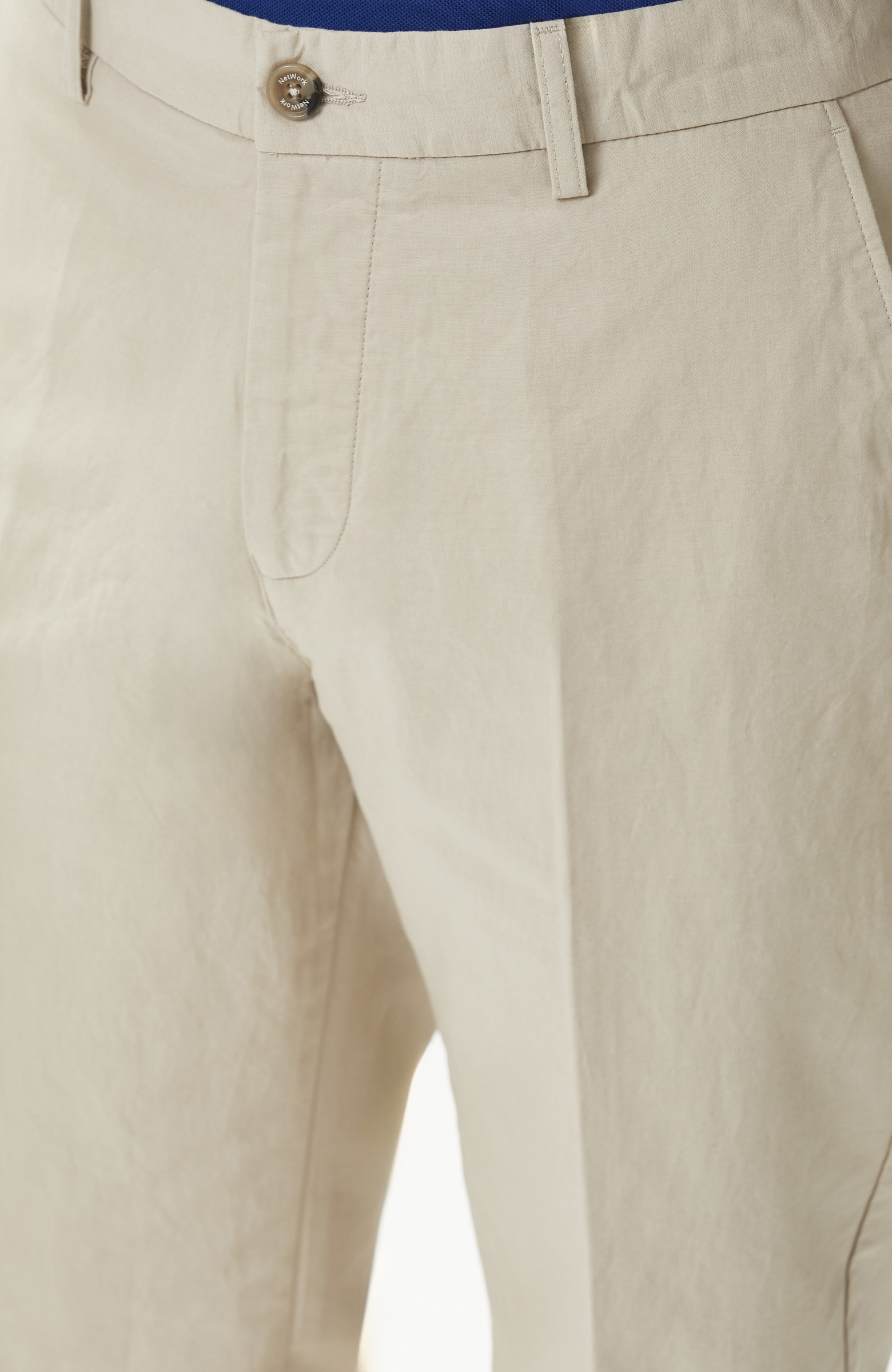 Stone Pleated Linen Blend Chino Casual Trousers