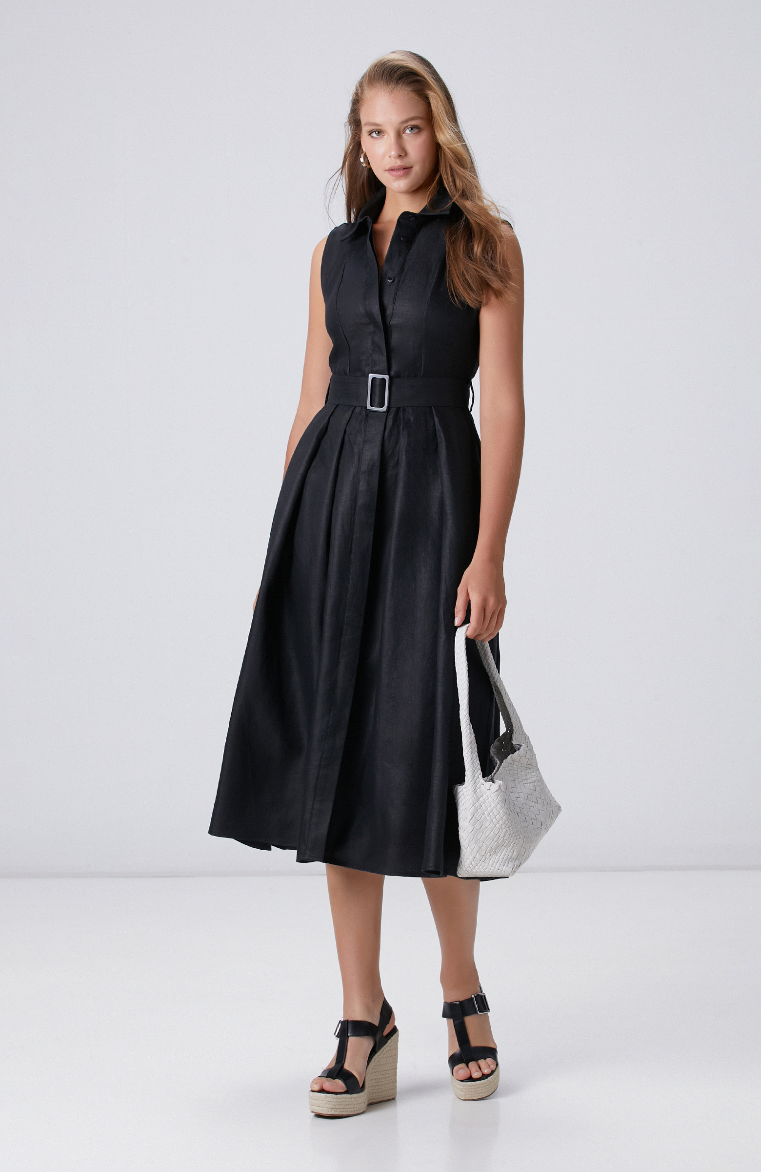 Bej Melanj Keten Elbise