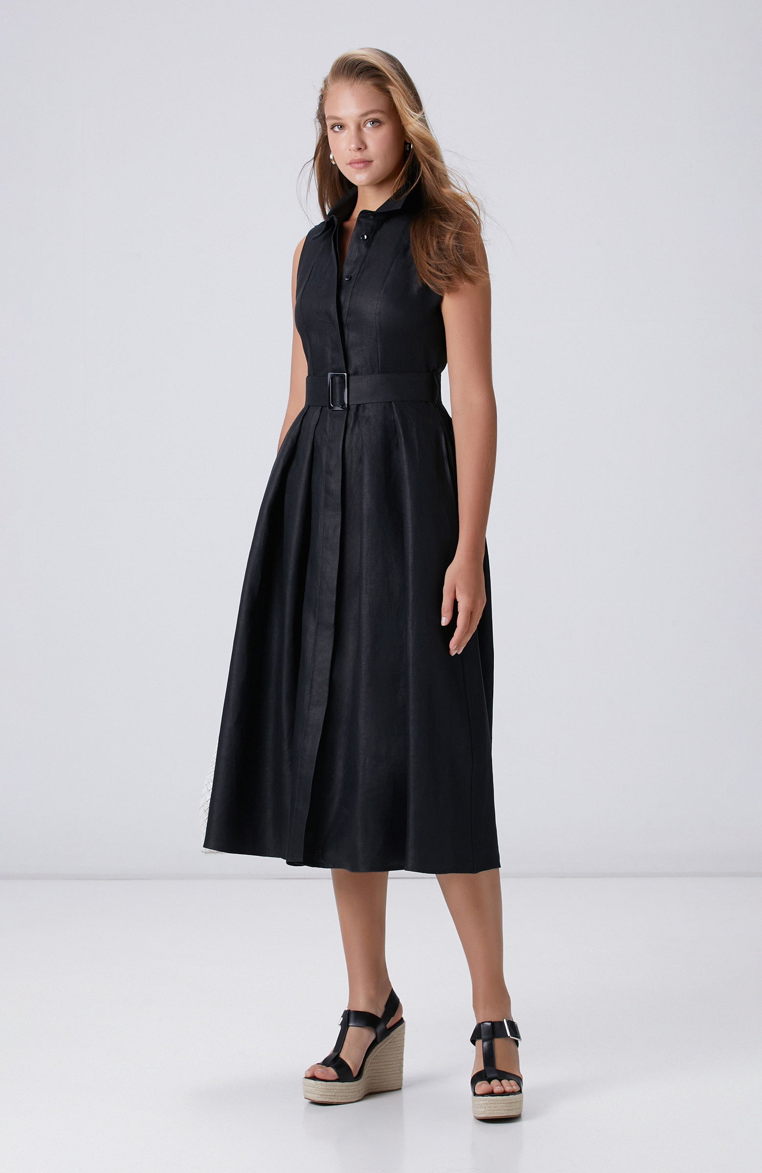 Bej Melanj Keten Elbise