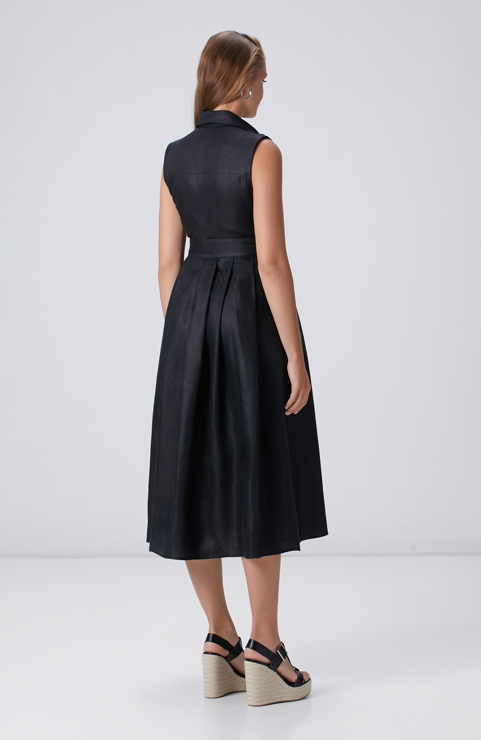 Bej Melanj Keten Elbise