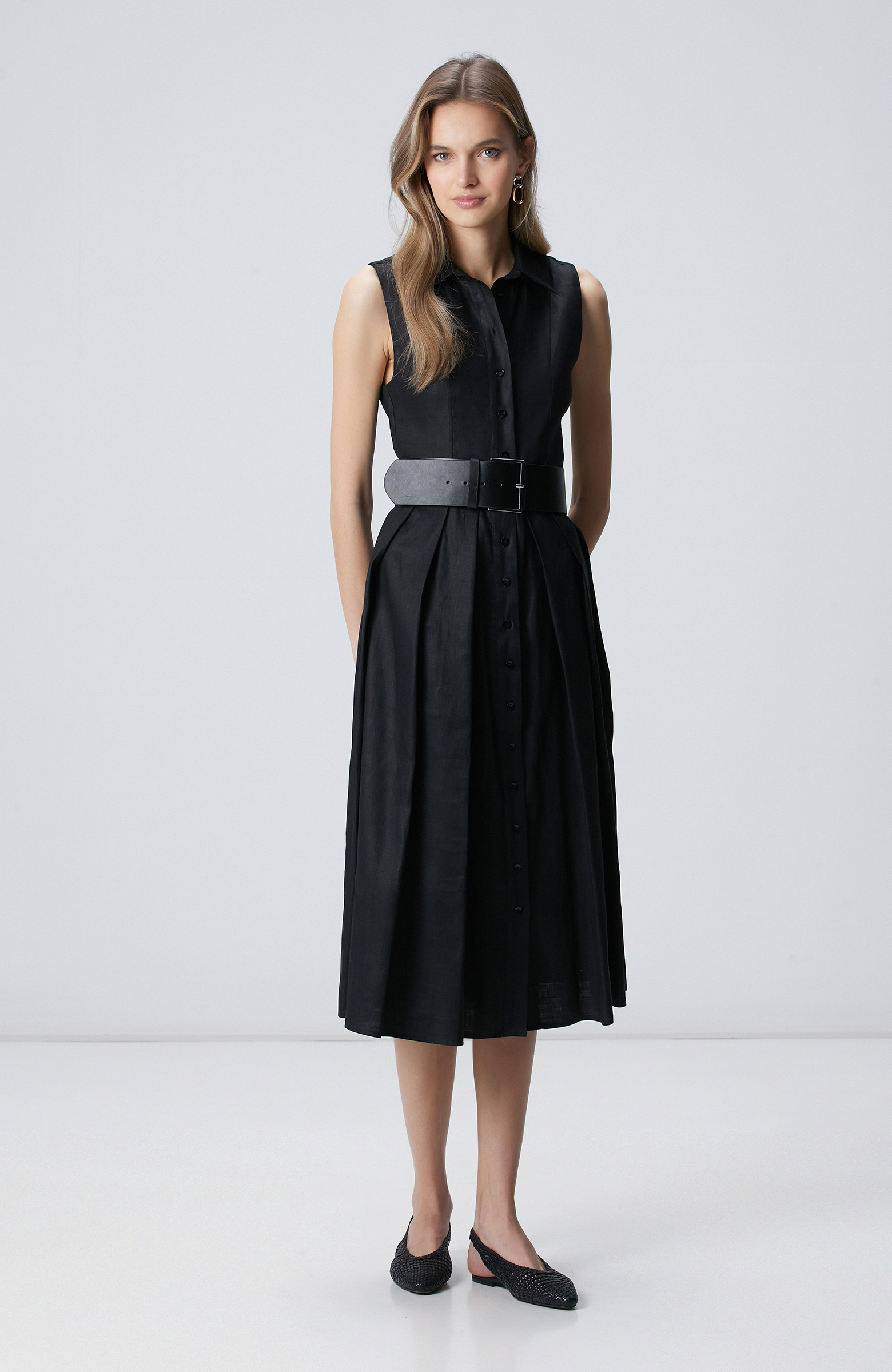 Off-White Linen Midi Dress