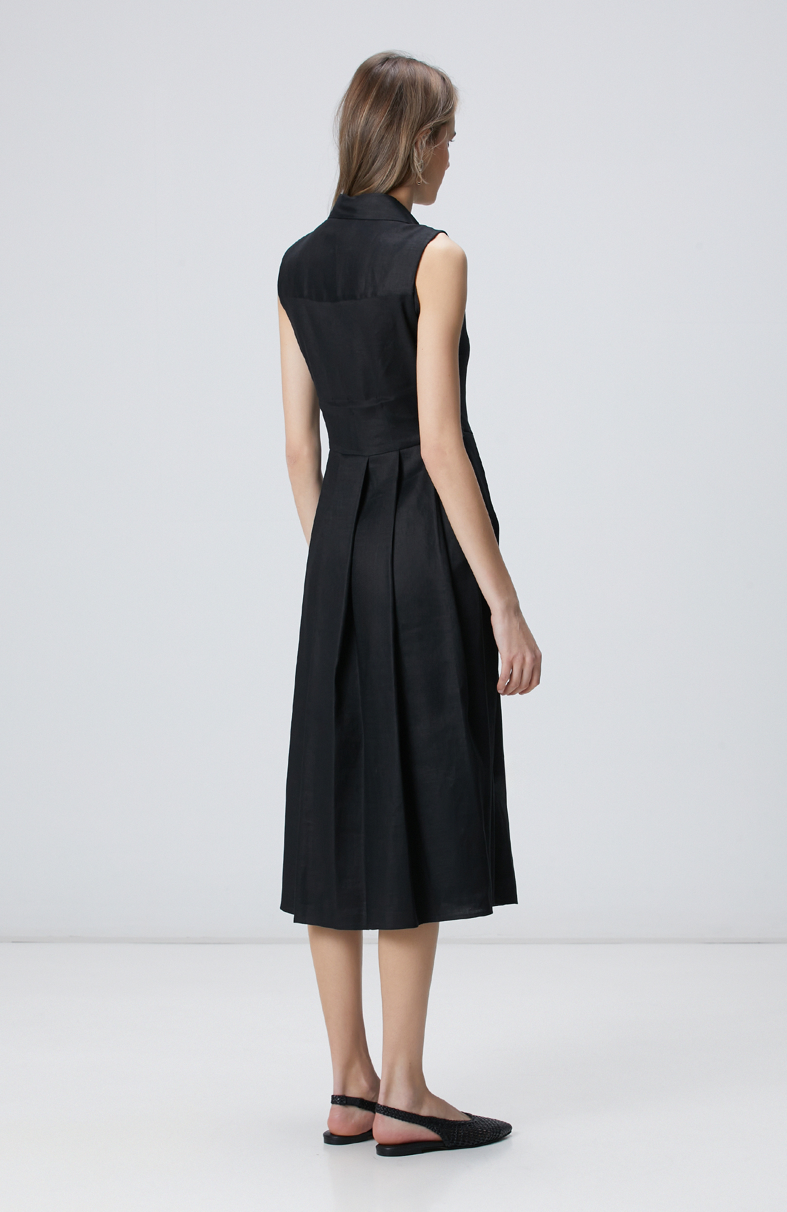 Off-White Linen Midi Dress