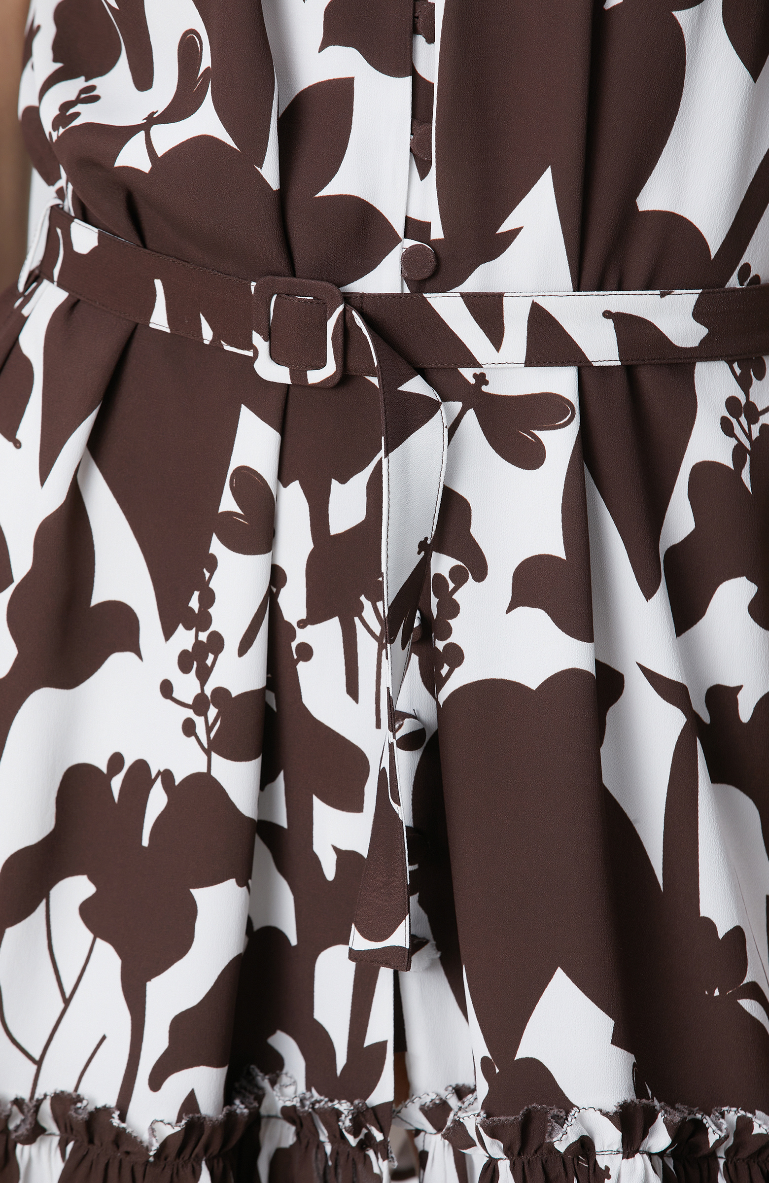 Ekru Kahverengi Desenli Mini Elbise